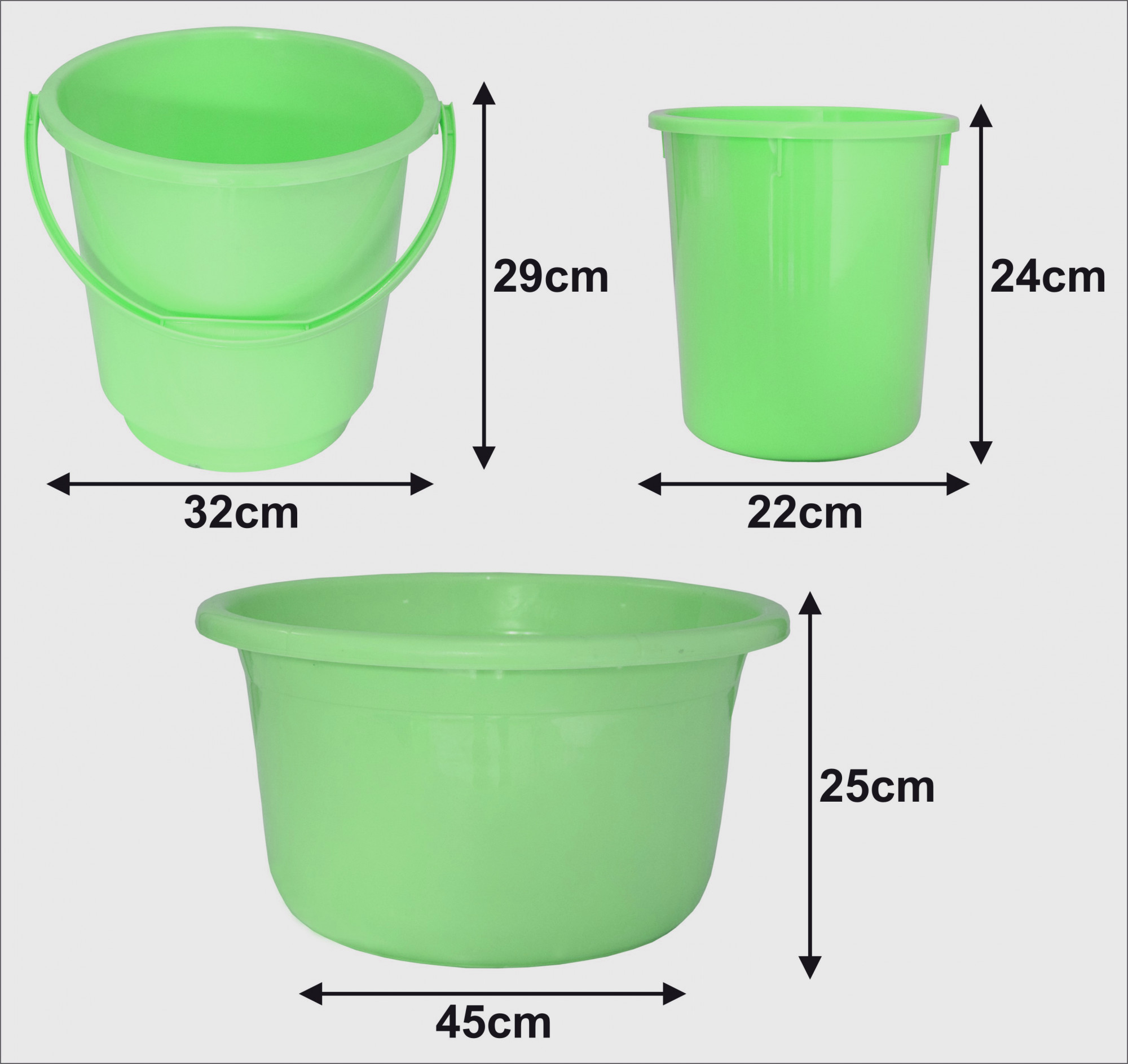 Kuber Industries 3 Pieces Unbreakable Virgin Plastic Multipurpose Bucket, Dustbin & Tub Set (Green)