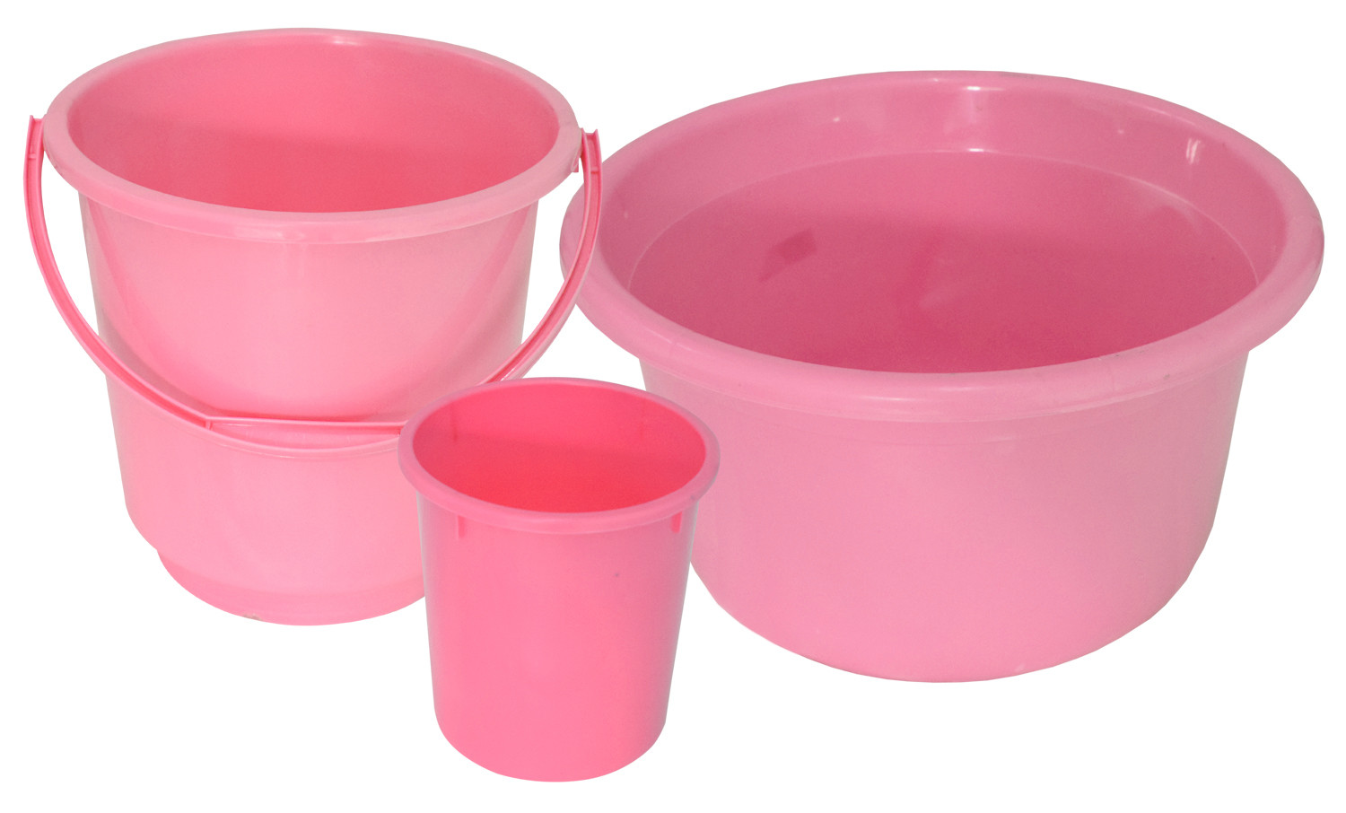 Kuber Industries 3 Pieces Unbreakable Virgin Plastic Multipurpose Bucket, Dustbin & Tub Set (Pink)