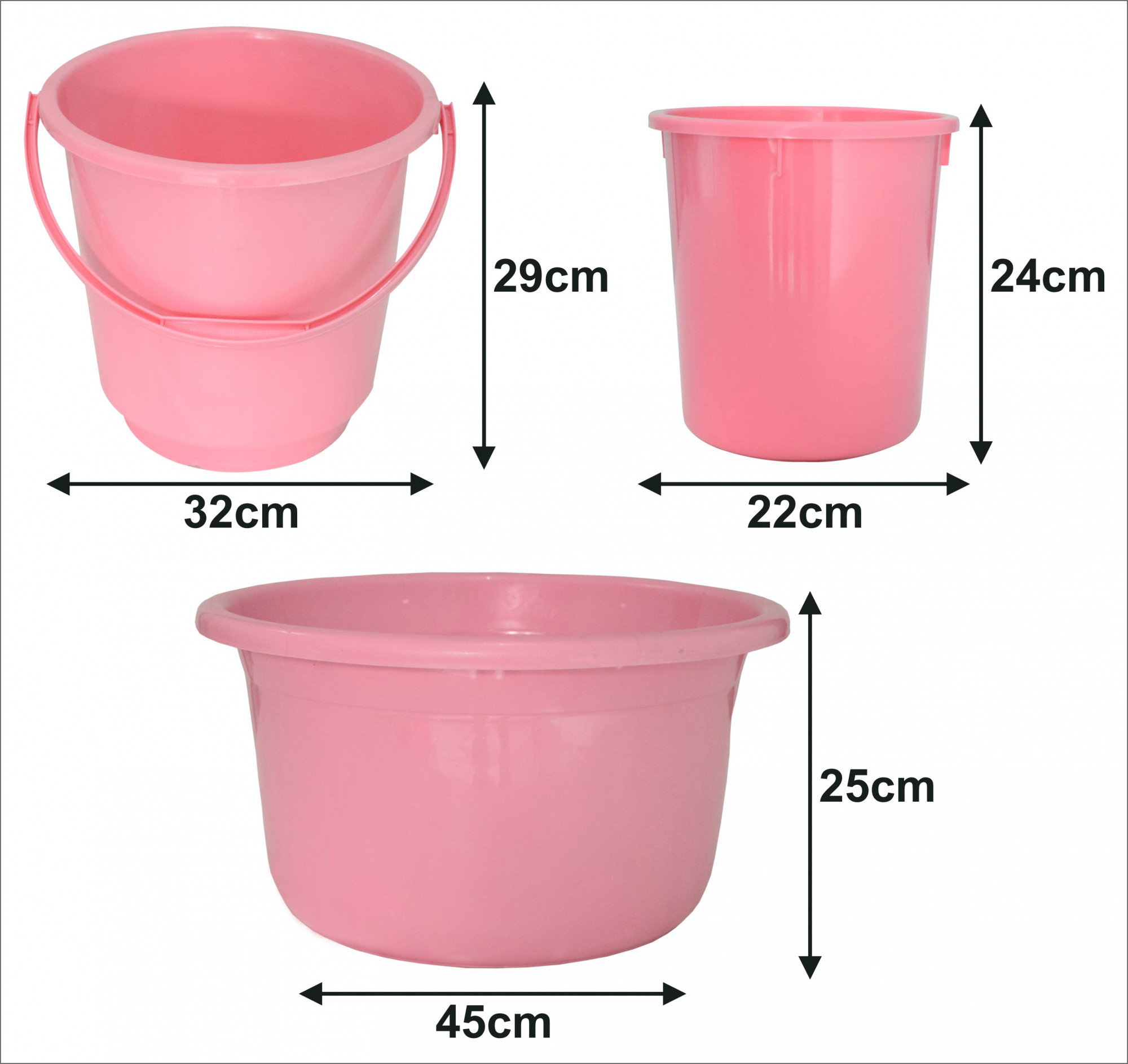 Kuber Industries 3 Pieces Unbreakable Virgin Plastic Multipurpose Bucket, Dustbin & Tub Set (Pink)