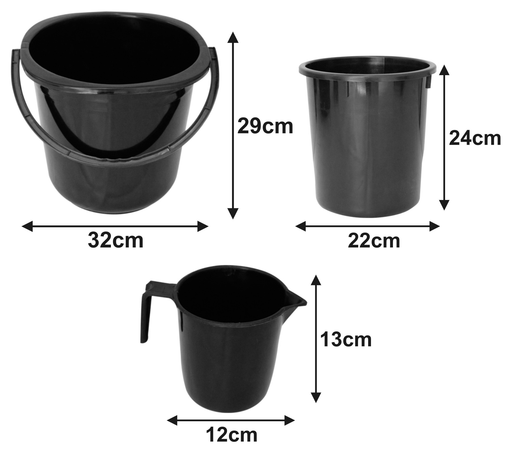 Kuber Industries 3 Pieces Unbreakable Virgin Plastic Multipurpose Bucket, Mug & Dustbin Set (Black)