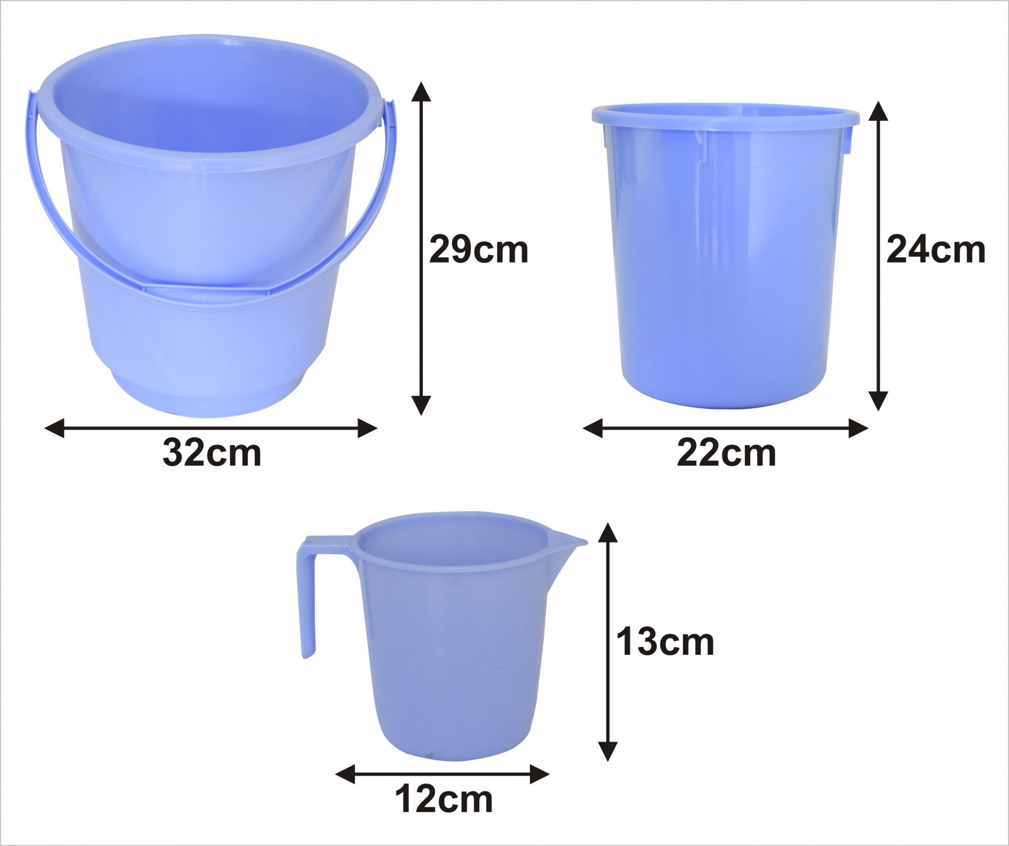 Kuber Industries 3 Pieces Unbreakable Virgin Plastic Multipurpose Bucket, Mug & Dustbin Set (Blue)