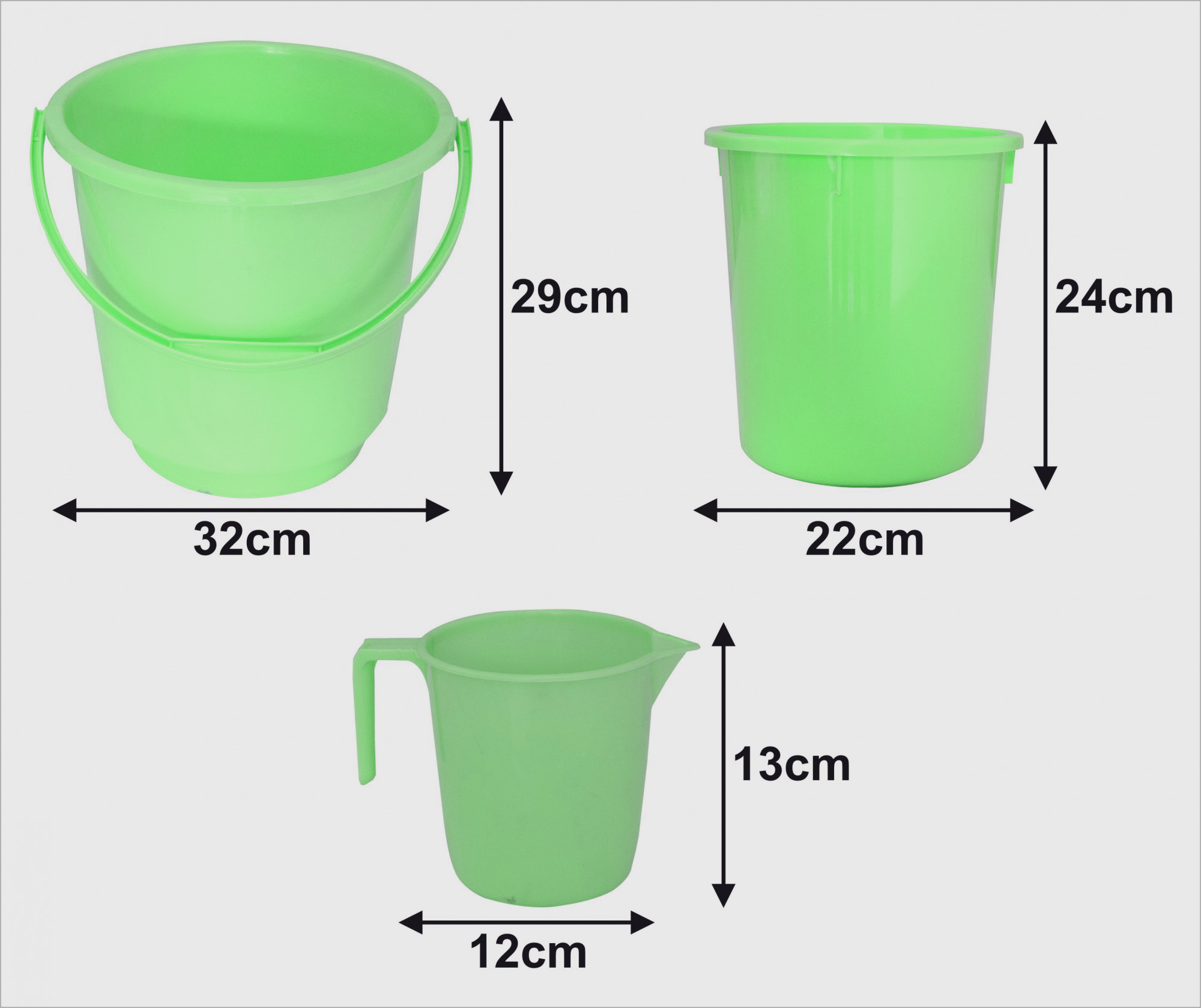 Kuber Industries 3 Pieces Unbreakable Virgin Plastic Multipurpose Bucket, Mug & Dustbin Set (Green)