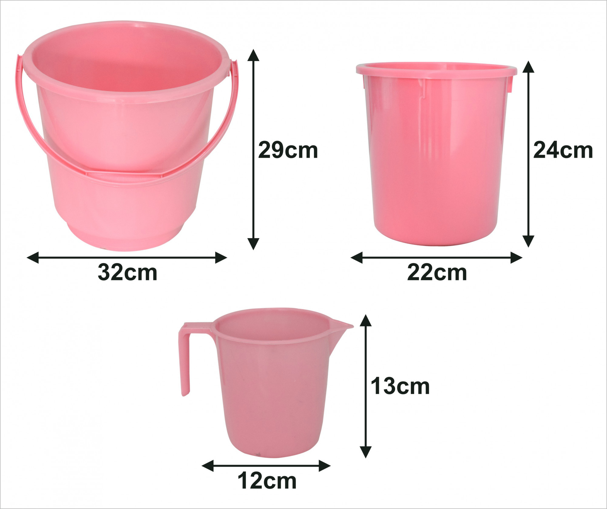 Kuber Industries 3 Pieces Unbreakable Virgin Plastic Multipurpose Bucket, Mug & Dustbin Set (Pink)