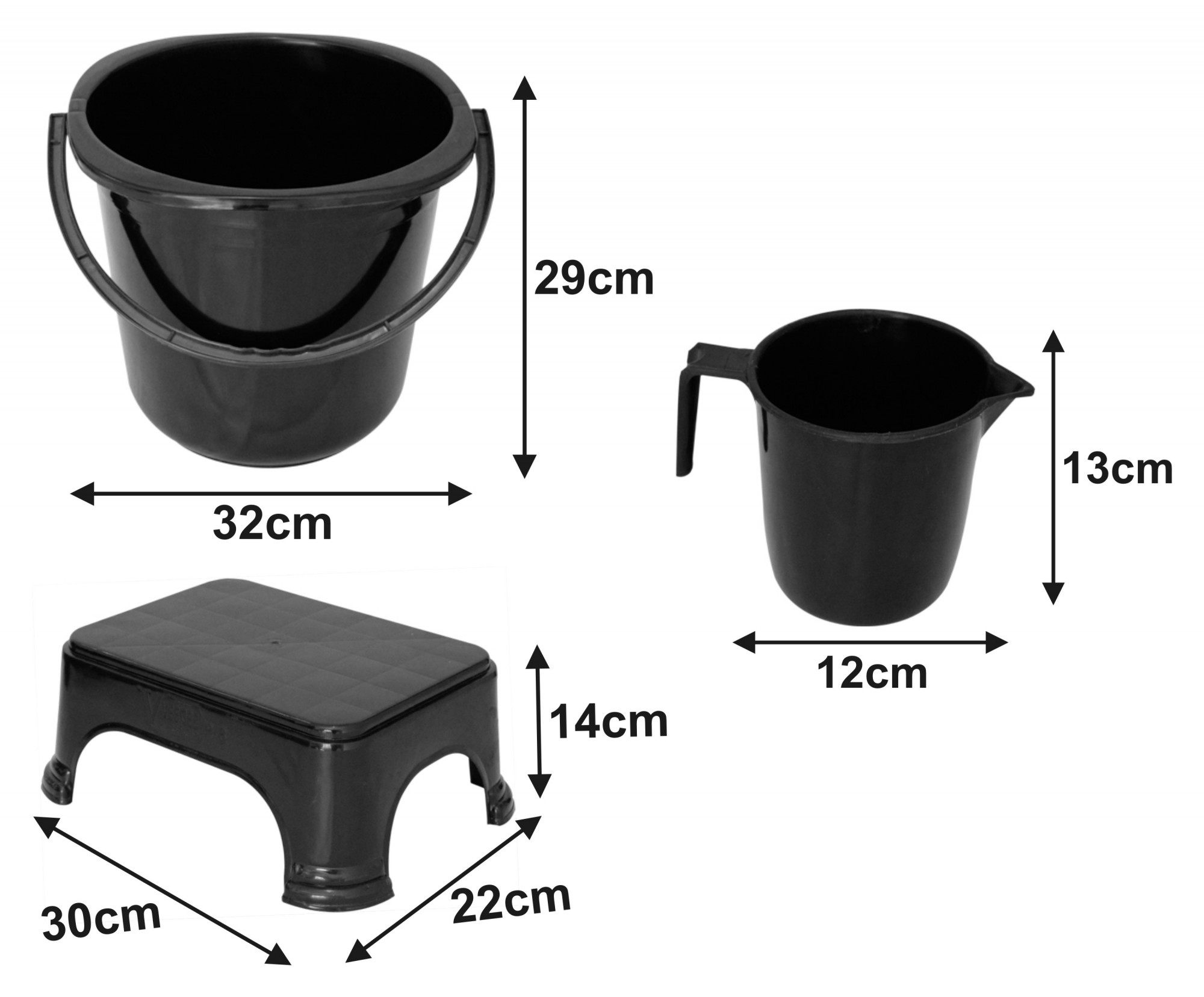 Kuber Industries 3 Pieces Unbreakable Virgin Plastic Multipurpose Bucket, Mug & Stool Set (Black)