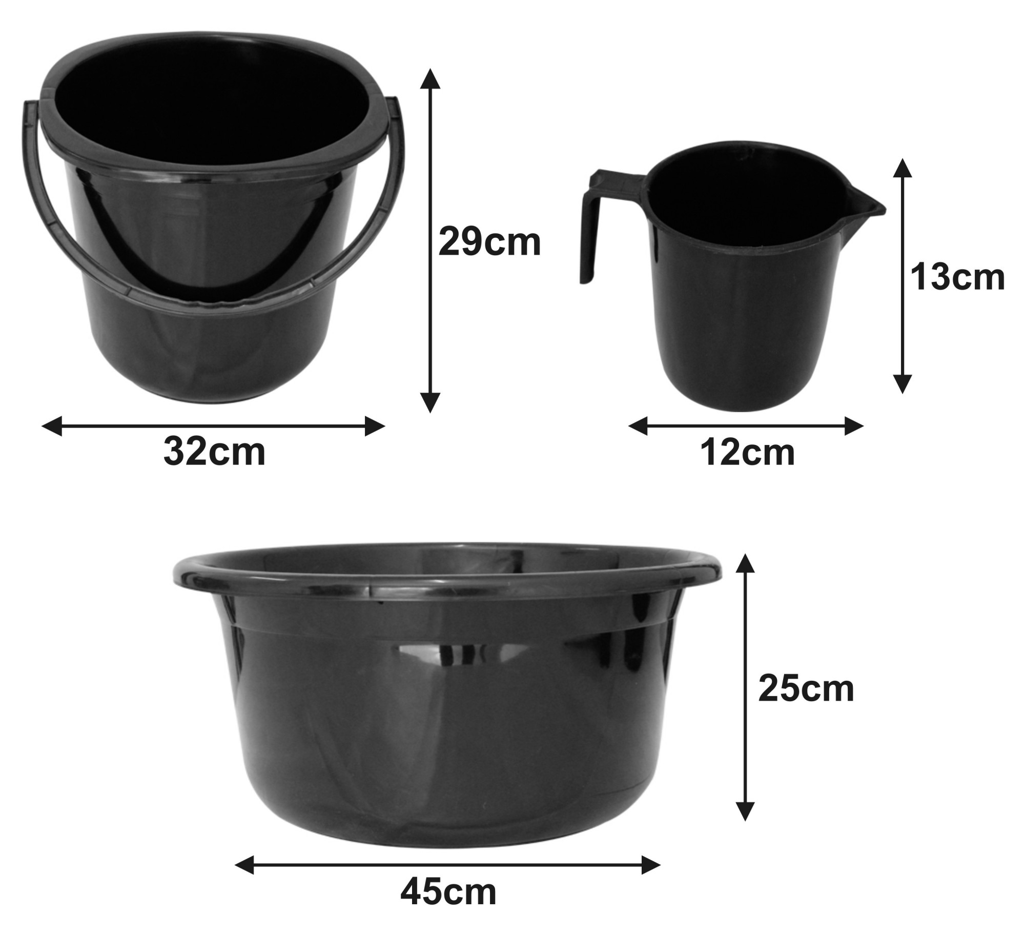 Kuber Industries 3 Pieces Unbreakable Virgin Plastic Multipurpose Bucket, Mug & Tub Set (Black)