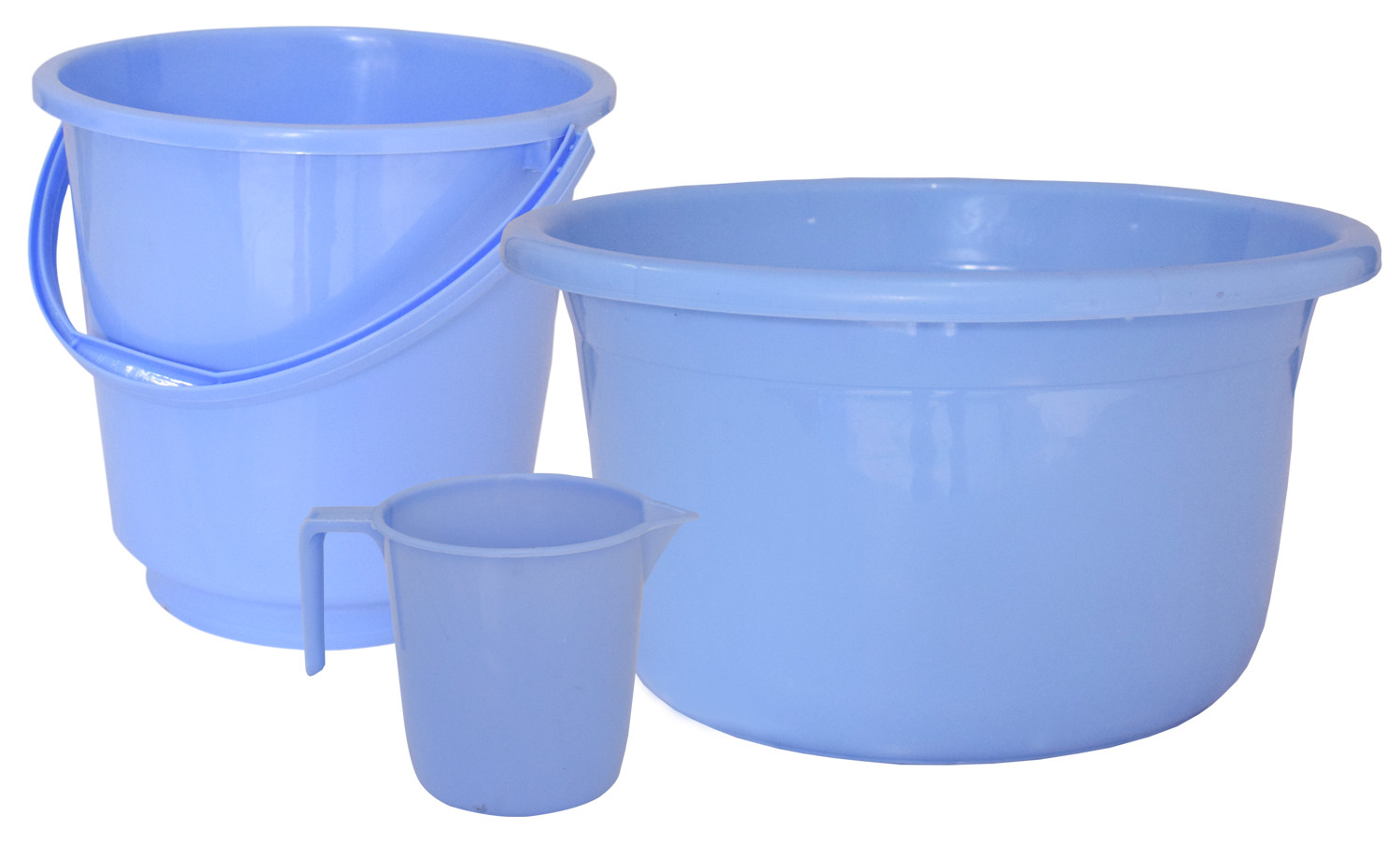 Kuber Industries 3 Pieces Unbreakable Virgin Plastic Multipurpose Bucket, Mug & Tub Set (Blue)