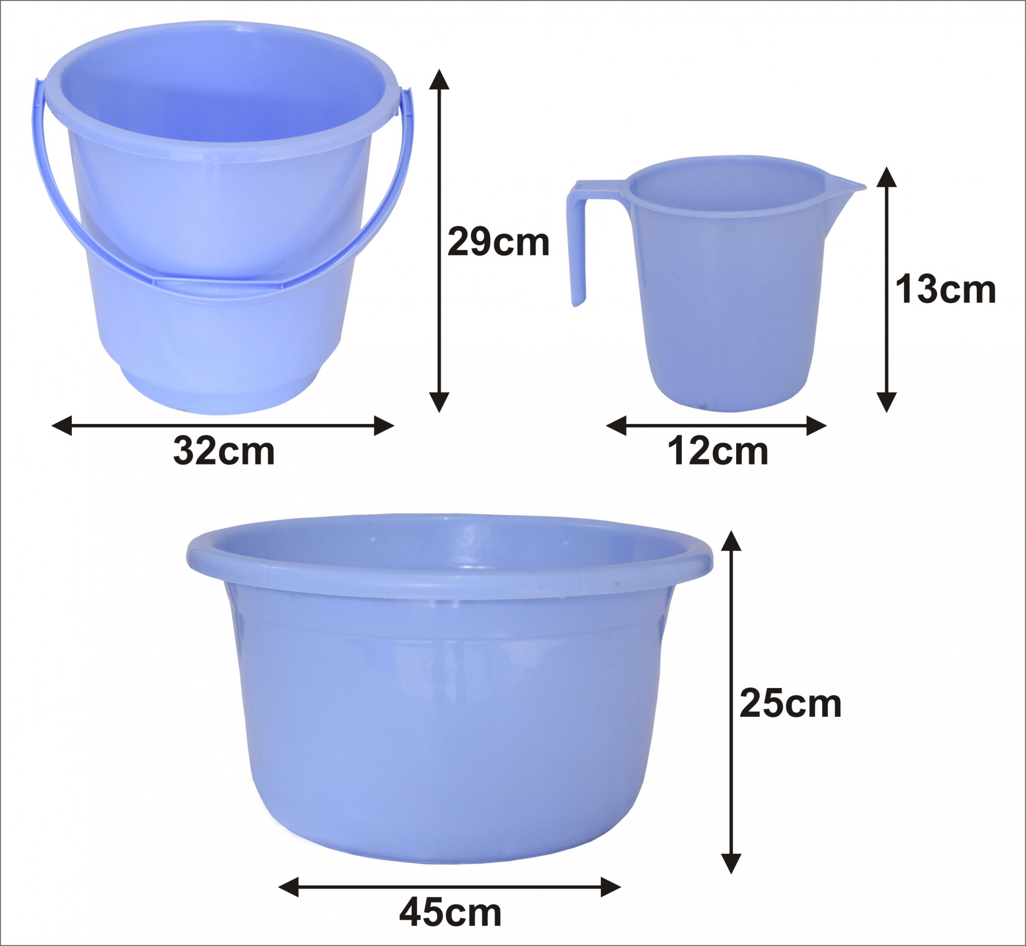 Kuber Industries 3 Pieces Unbreakable Virgin Plastic Multipurpose Bucket, Mug & Tub Set (Blue)