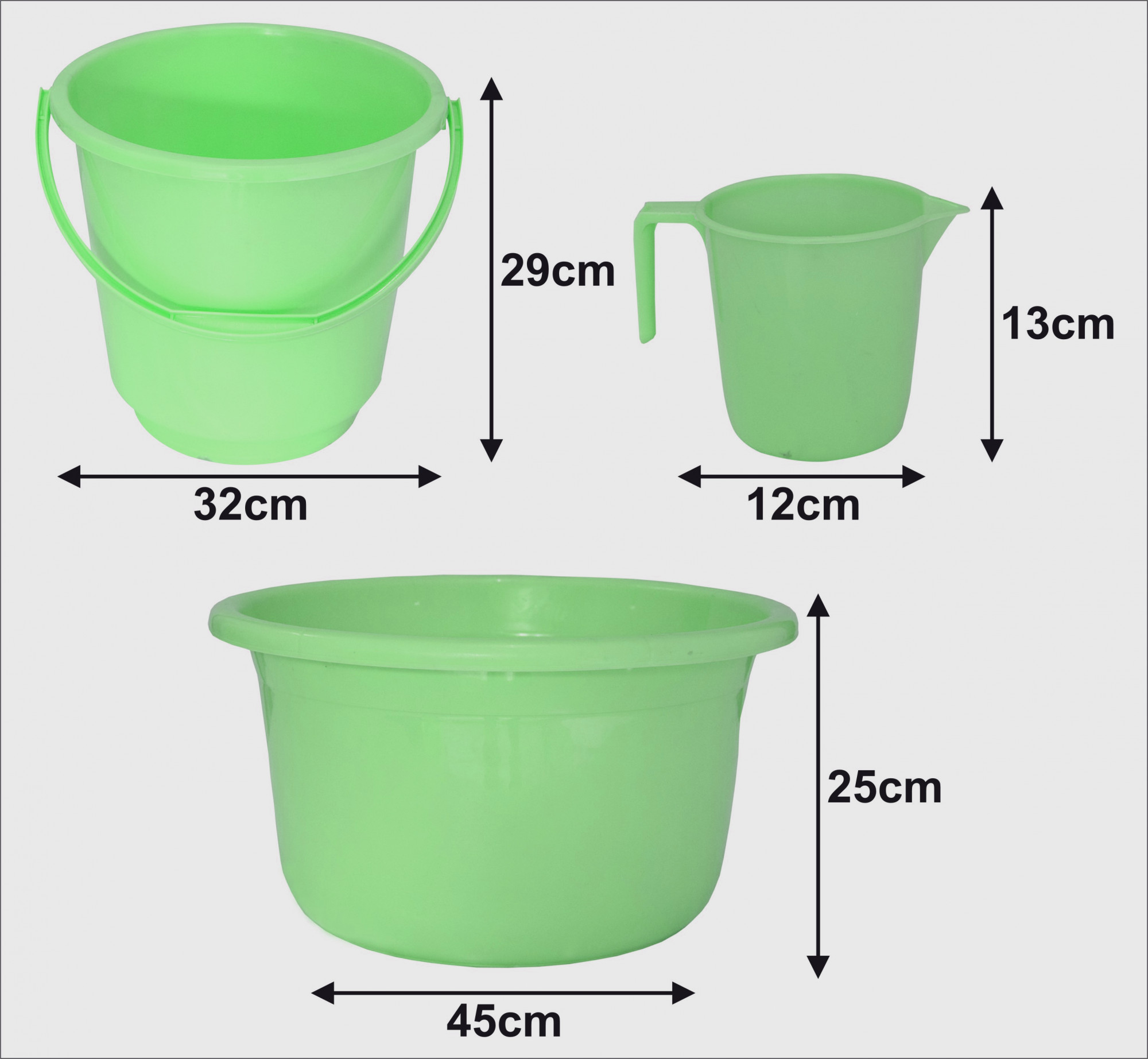 Kuber Industries 3 Pieces Unbreakable Virgin Plastic Multipurpose Bucket, Mug & Tub Set (Green)