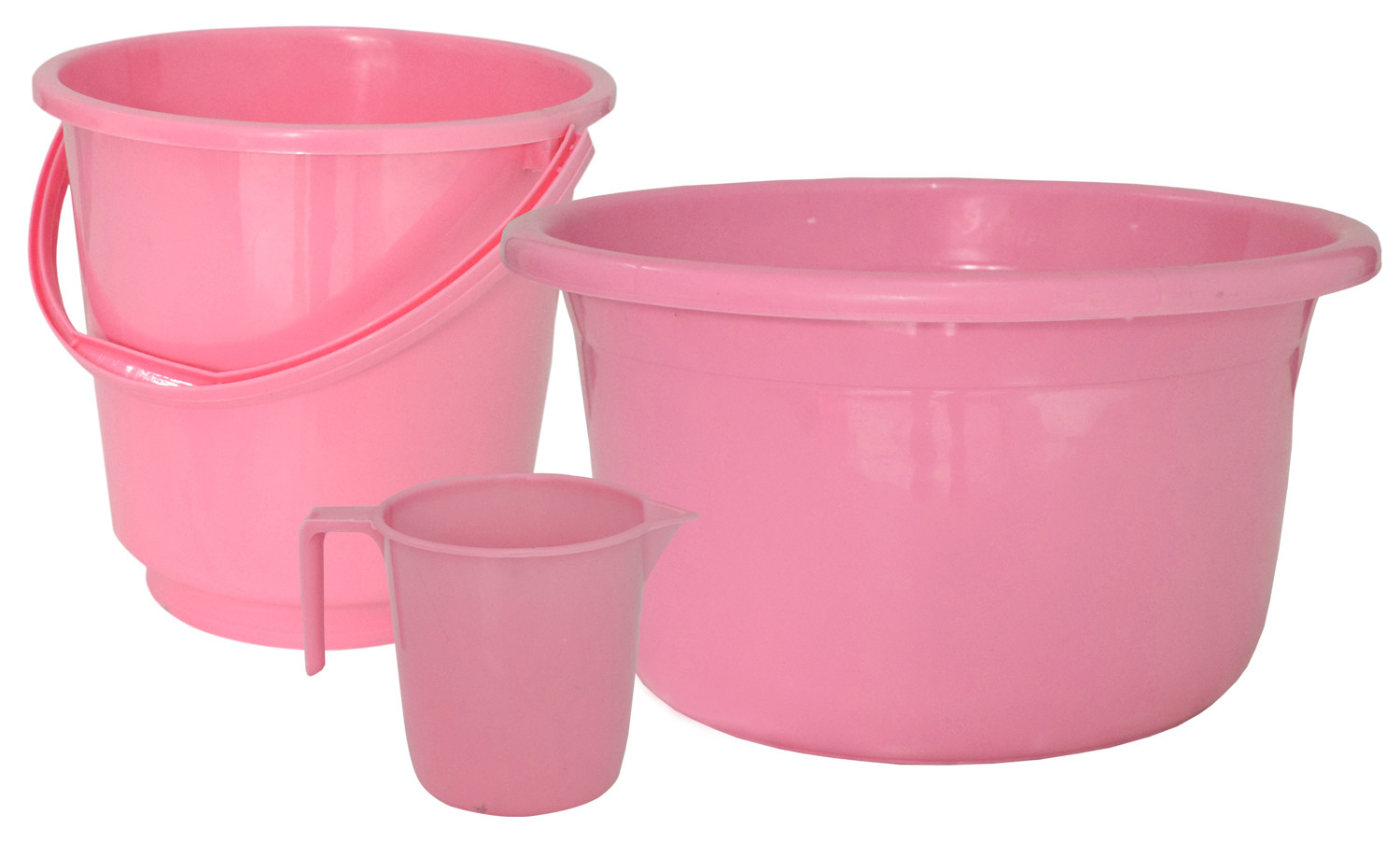 Kuber Industries 3 Pieces Unbreakable Virgin Plastic Multipurpose Bucket, Mug & Tub Set (Pink)