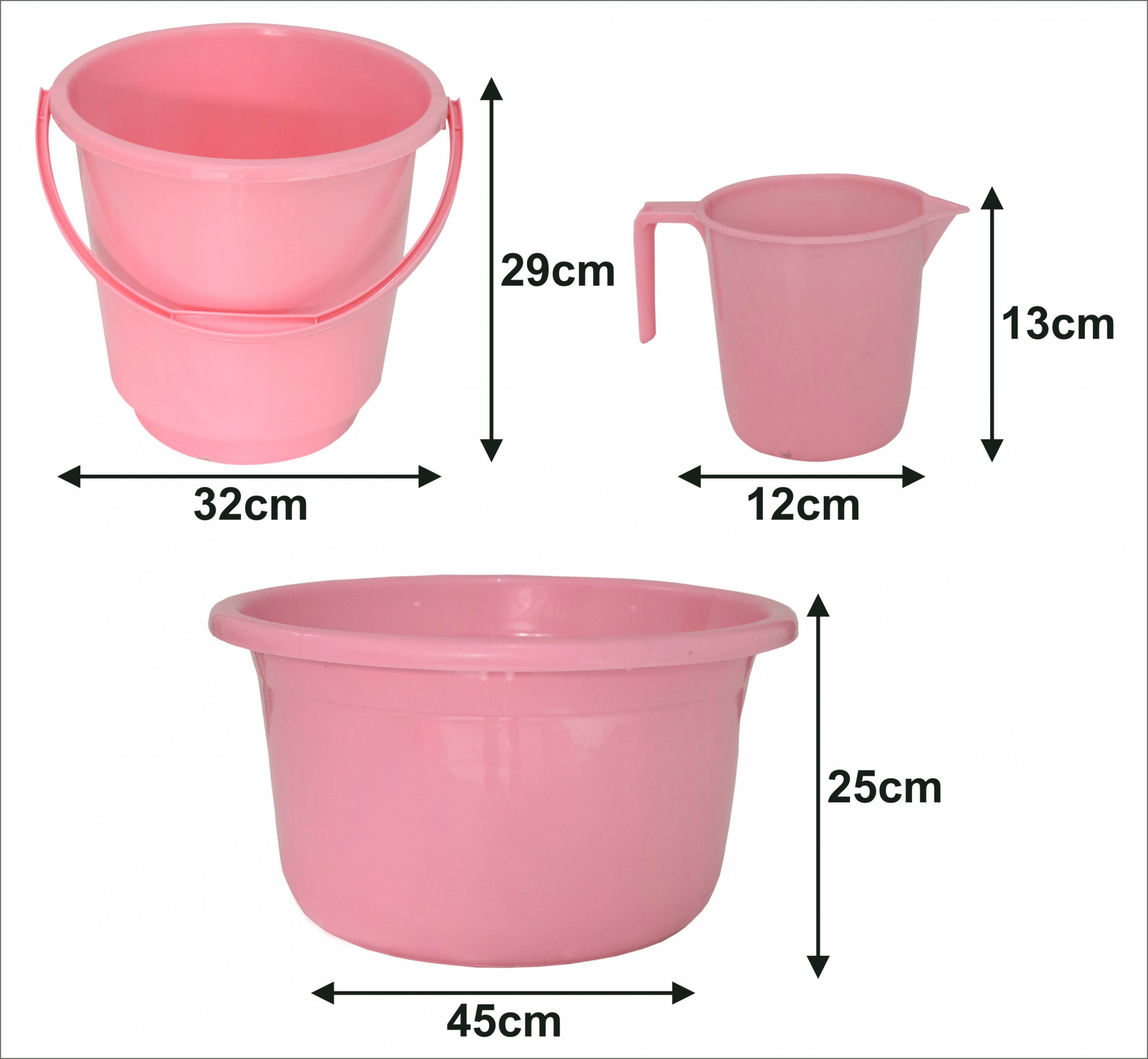 Kuber Industries 3 Pieces Unbreakable Virgin Plastic Multipurpose Bucket, Mug & Tub Set (Pink)