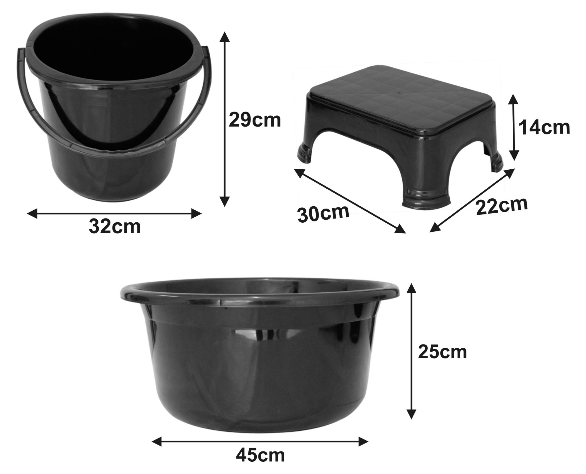 Kuber Industries 3 Pieces Unbreakable Virgin Plastic Multipurpose Bucket, Stool & Tub Set (Black)