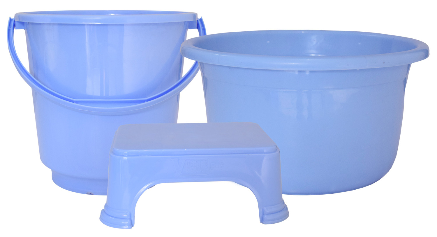 Kuber Industries 3 Pieces Unbreakable Virgin Plastic Multipurpose Bucket, Stool & Tub Set (Blue)