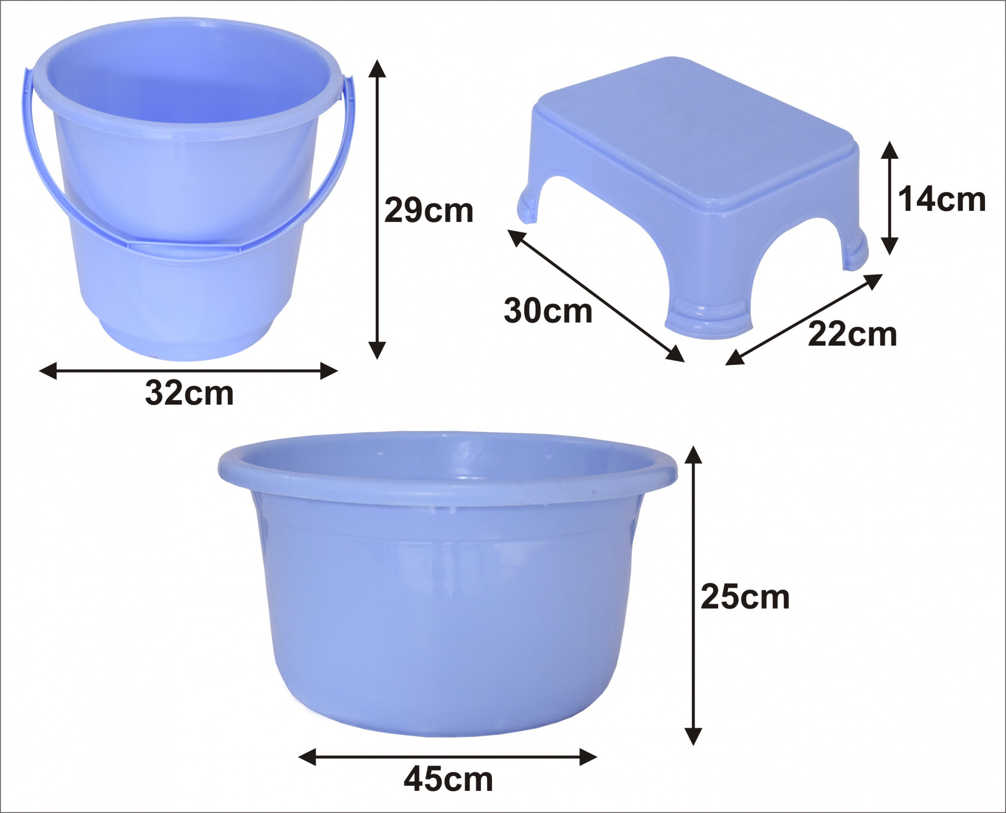 Kuber Industries 3 Pieces Unbreakable Virgin Plastic Multipurpose Bucket, Stool & Tub Set (Blue)