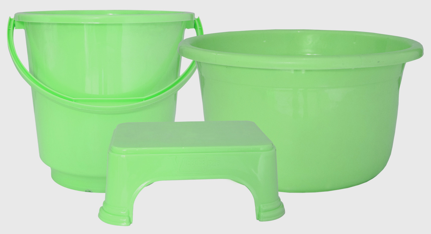 Kuber Industries 3 Pieces Unbreakable Virgin Plastic Multipurpose Bucket, Stool & Tub Set (Green)