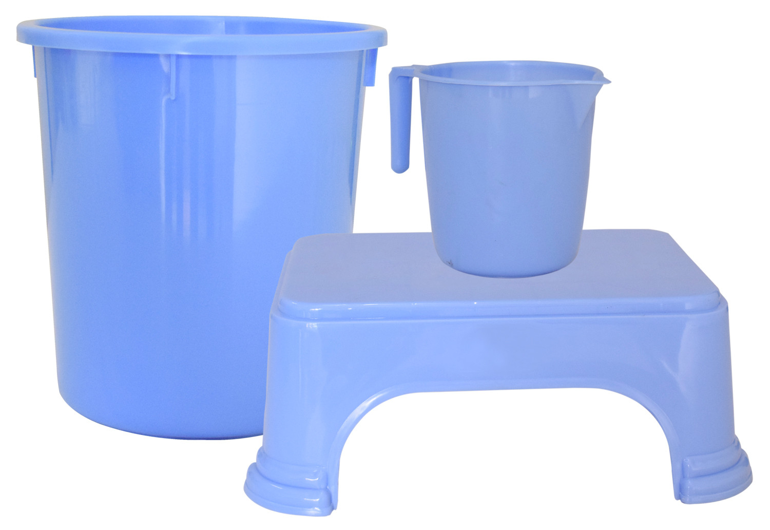 Kuber Industries 3 Pieces Unbreakable Virgin Plastic Multipurpose Mug, Dustbin & Stool Set (Blue)