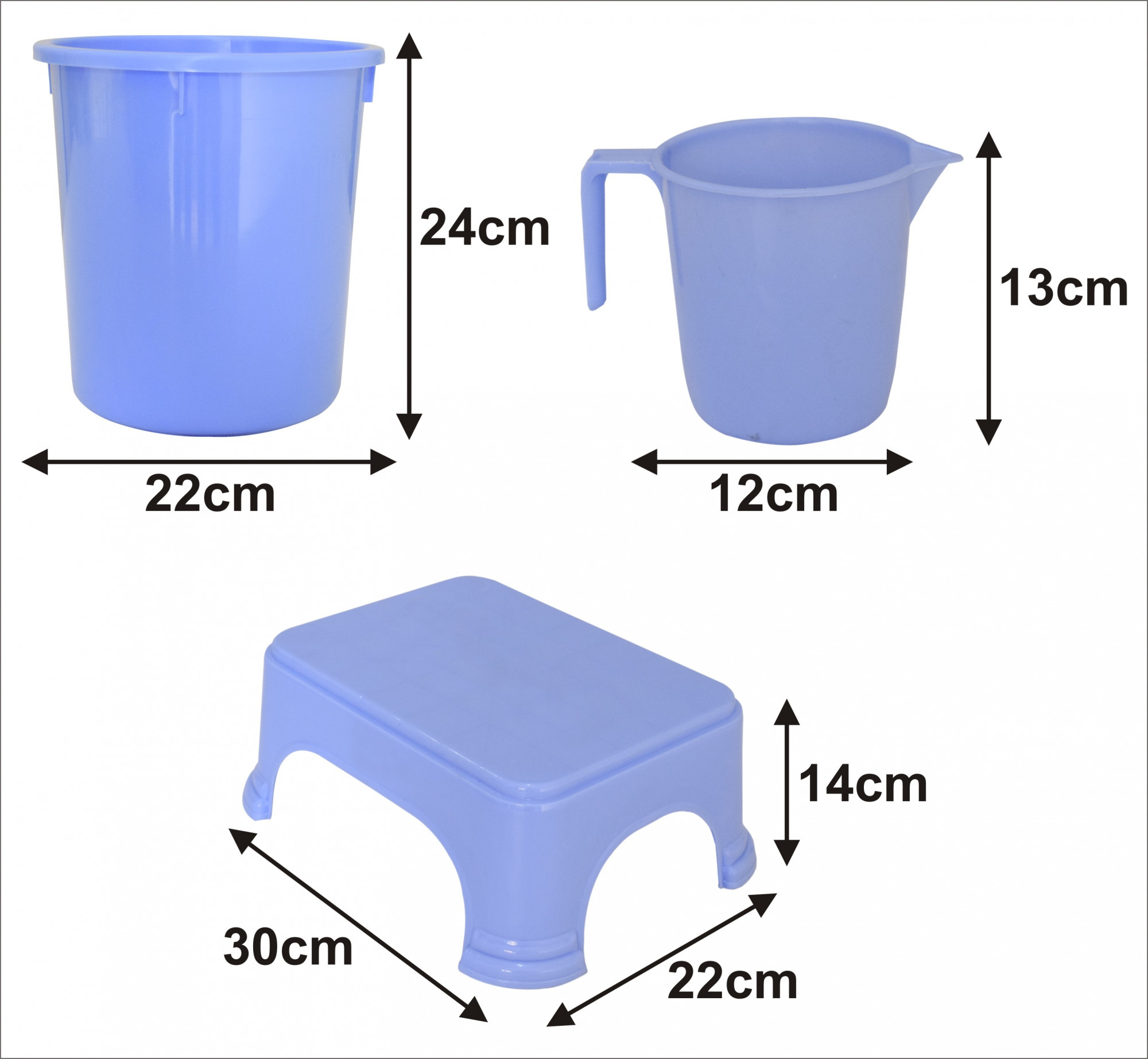 Kuber Industries 3 Pieces Unbreakable Virgin Plastic Multipurpose Mug, Dustbin & Stool Set (Blue)