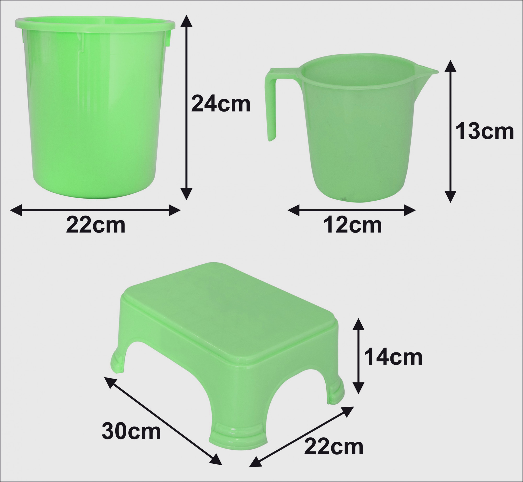 Kuber Industries 3 Pieces Unbreakable Virgin Plastic Multipurpose Mug, Dustbin & Stool Set (Green)