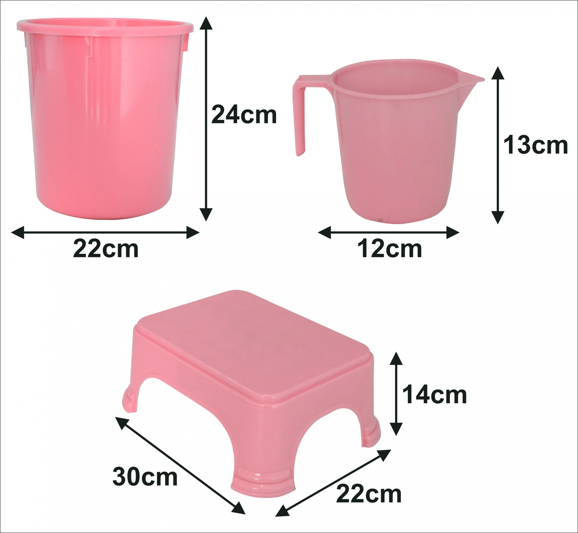 Kuber Industries 3 Pieces Unbreakable Virgin Plastic Multipurpose Mug, Dustbin & Stool Set (Pink)