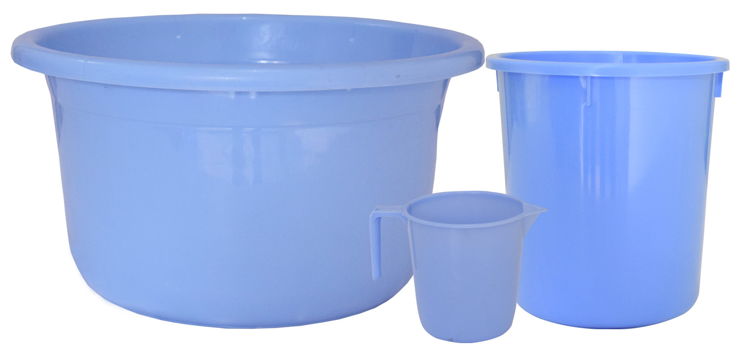 Kuber Industries 3 Pieces Unbreakable Virgin Plastic Multipurpose Mug, Dustbin & Tub Set (Blue)
