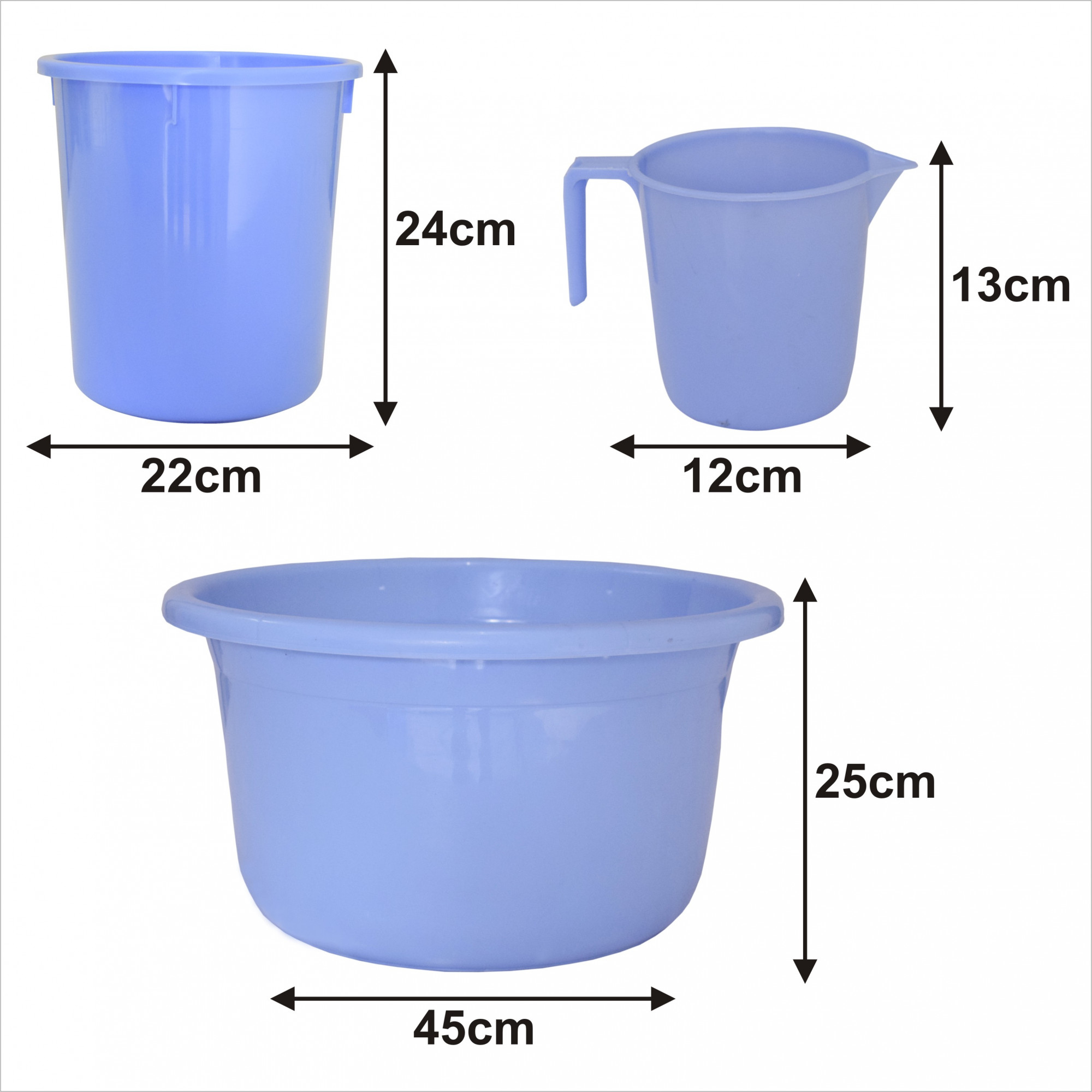 Kuber Industries 3 Pieces Unbreakable Virgin Plastic Multipurpose Mug, Dustbin & Tub Set (Blue)