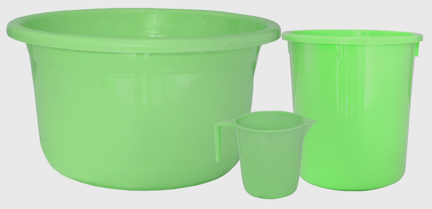 Kuber Industries 3 Pieces Unbreakable Virgin Plastic Multipurpose Mug, Dustbin & Tub Set (Green)