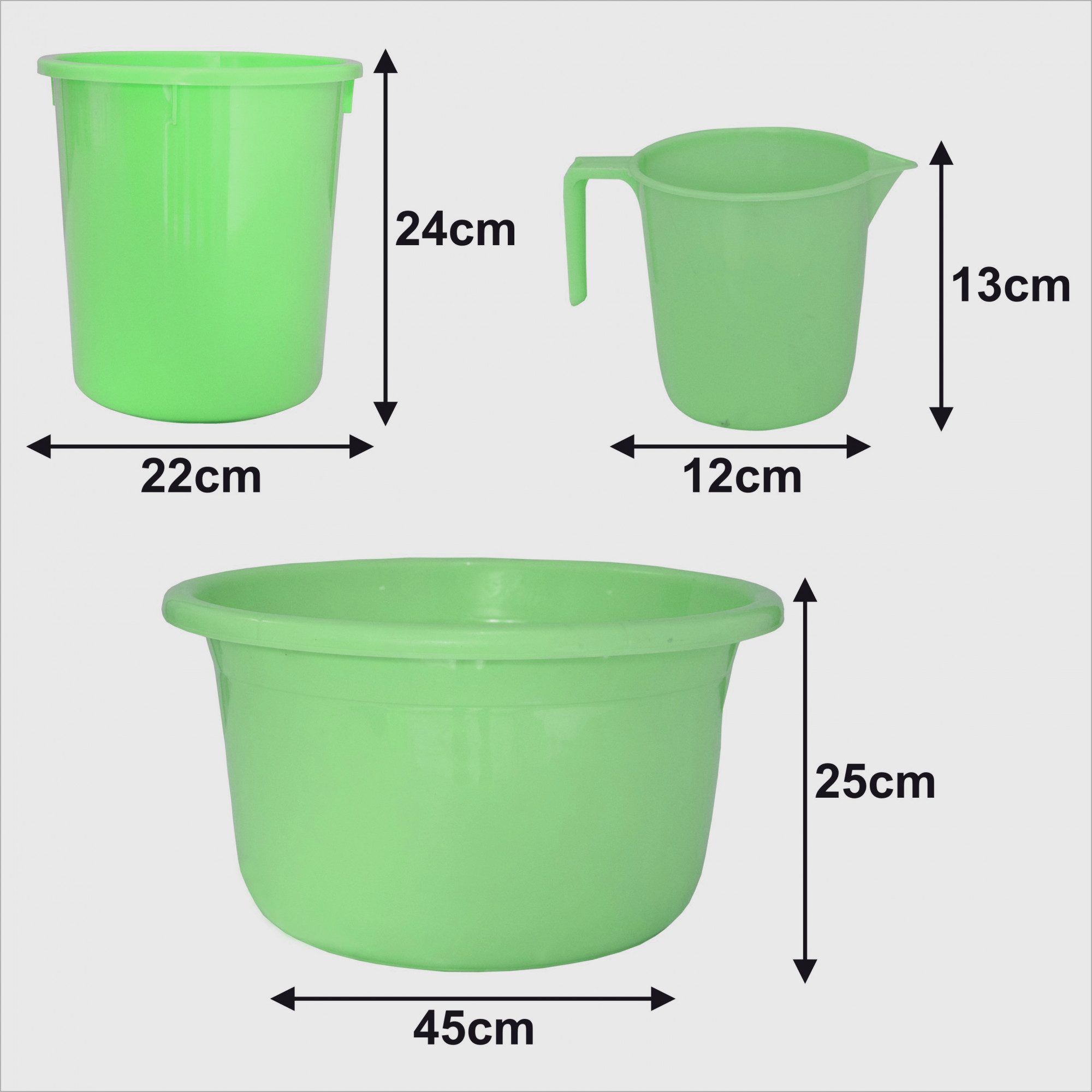 Kuber Industries 3 Pieces Unbreakable Virgin Plastic Multipurpose Mug, Dustbin & Tub Set (Green)