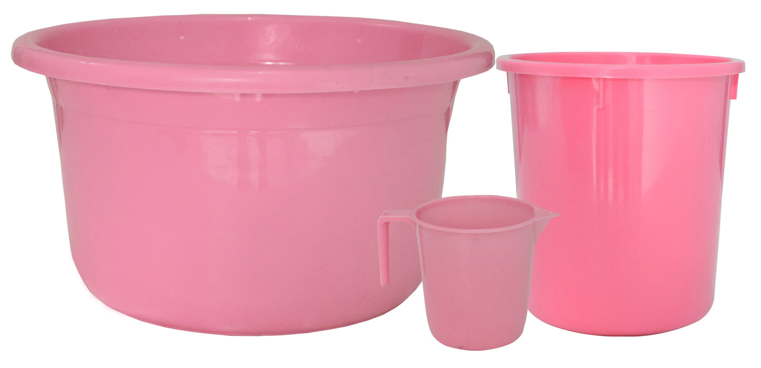 Kuber Industries 3 Pieces Unbreakable Virgin Plastic Multipurpose Mug, Dustbin & Tub Set (Pink)
