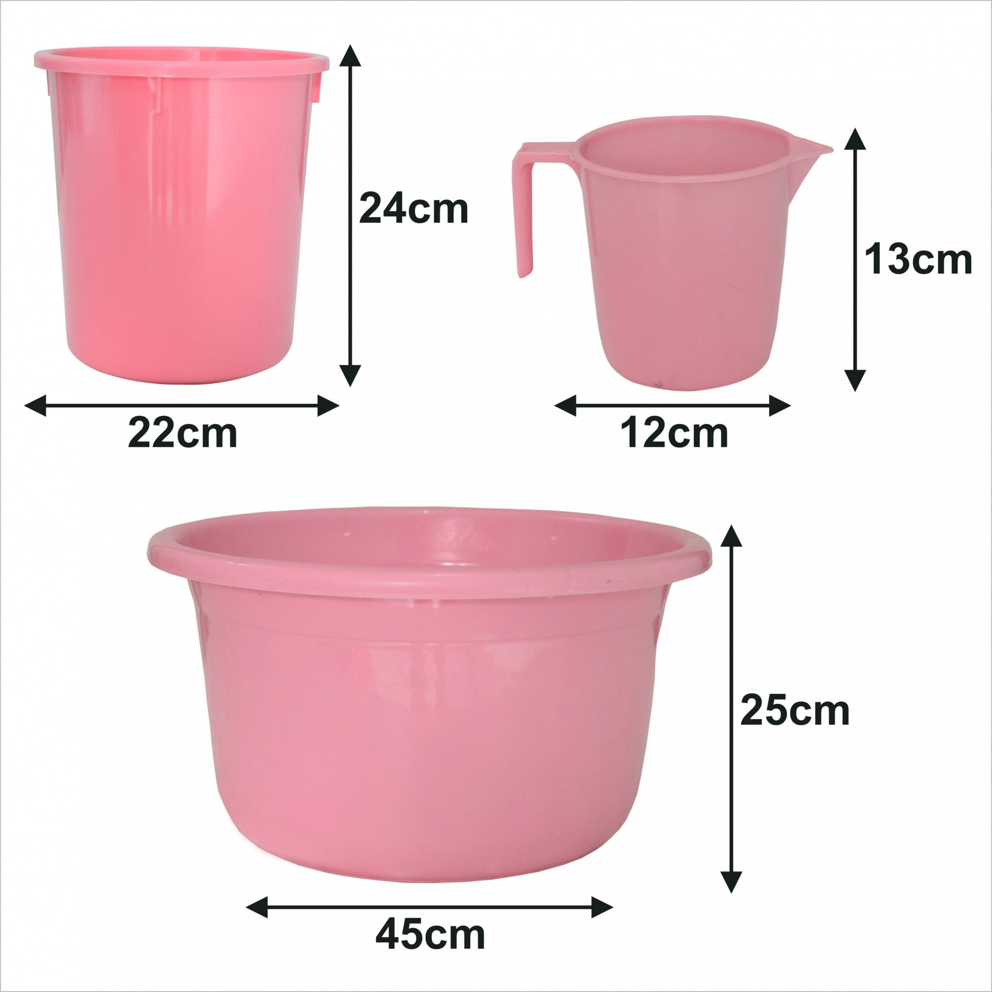 Kuber Industries 3 Pieces Unbreakable Virgin Plastic Multipurpose Mug, Dustbin & Tub Set (Pink)