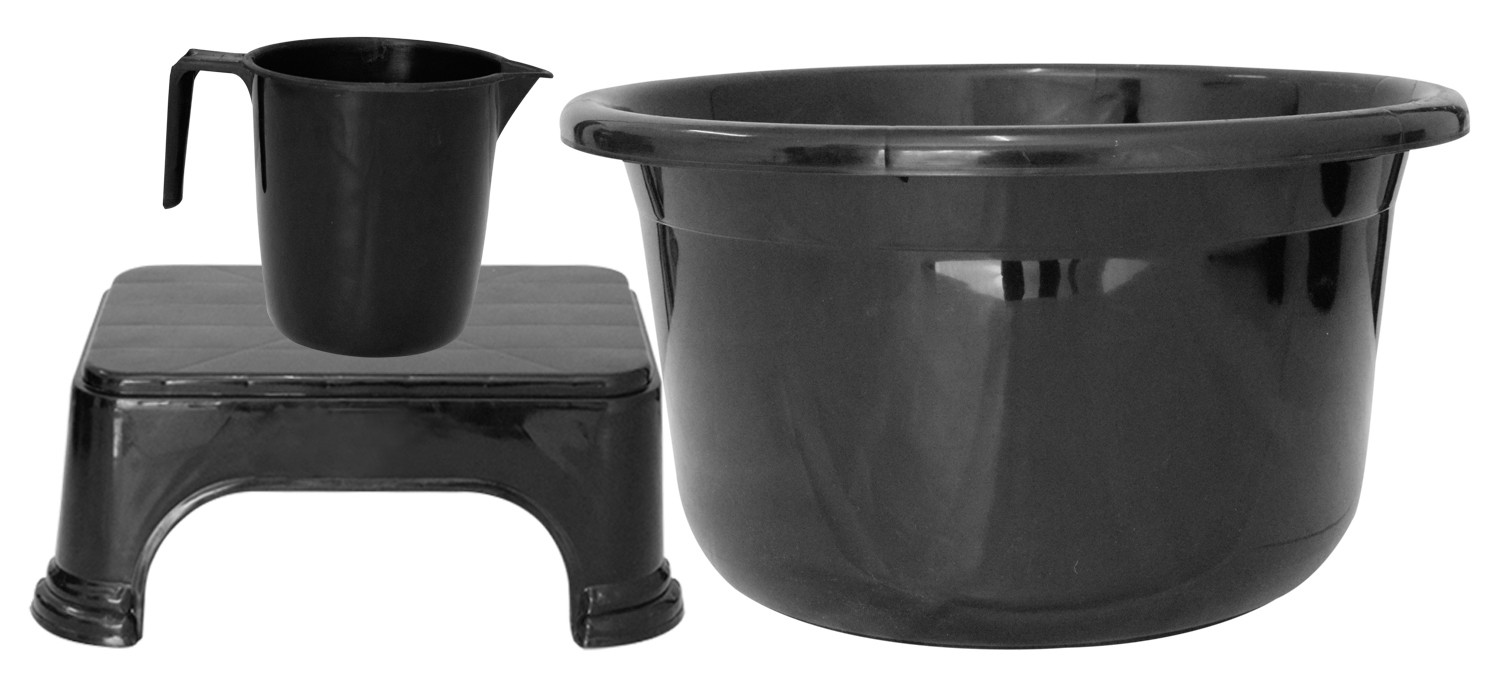 Kuber Industries 3 Pieces Unbreakable Virgin Plastic Multipurpose Mug, Tub & Stool Set (Black)