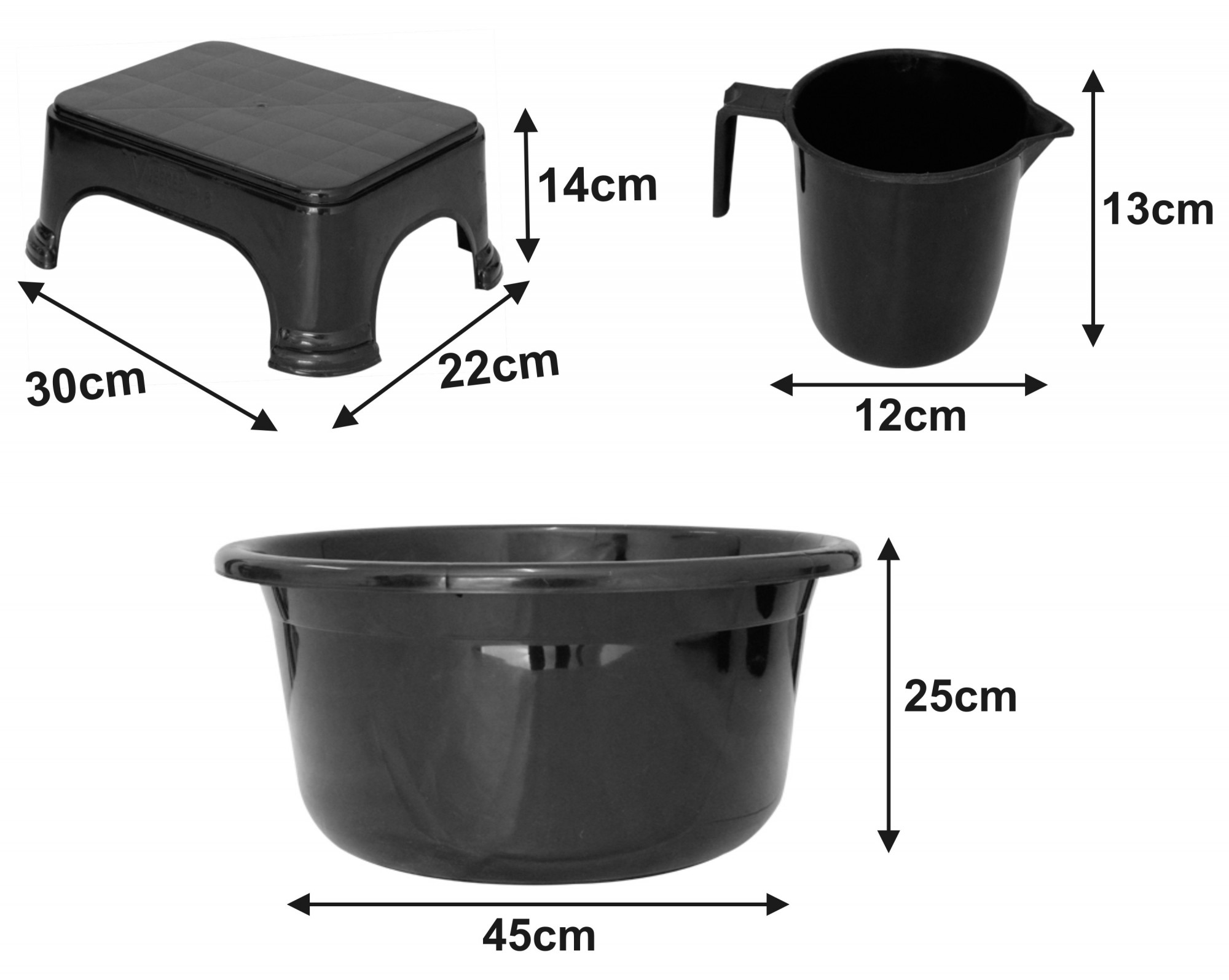 Kuber Industries 3 Pieces Unbreakable Virgin Plastic Multipurpose Mug, Tub & Stool Set (Black)