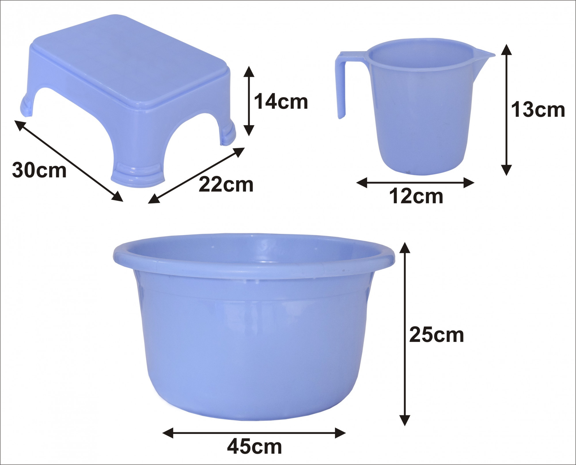 Kuber Industries 3 Pieces Unbreakable Virgin Plastic Multipurpose Mug, Tub & Stool Set (Blue)