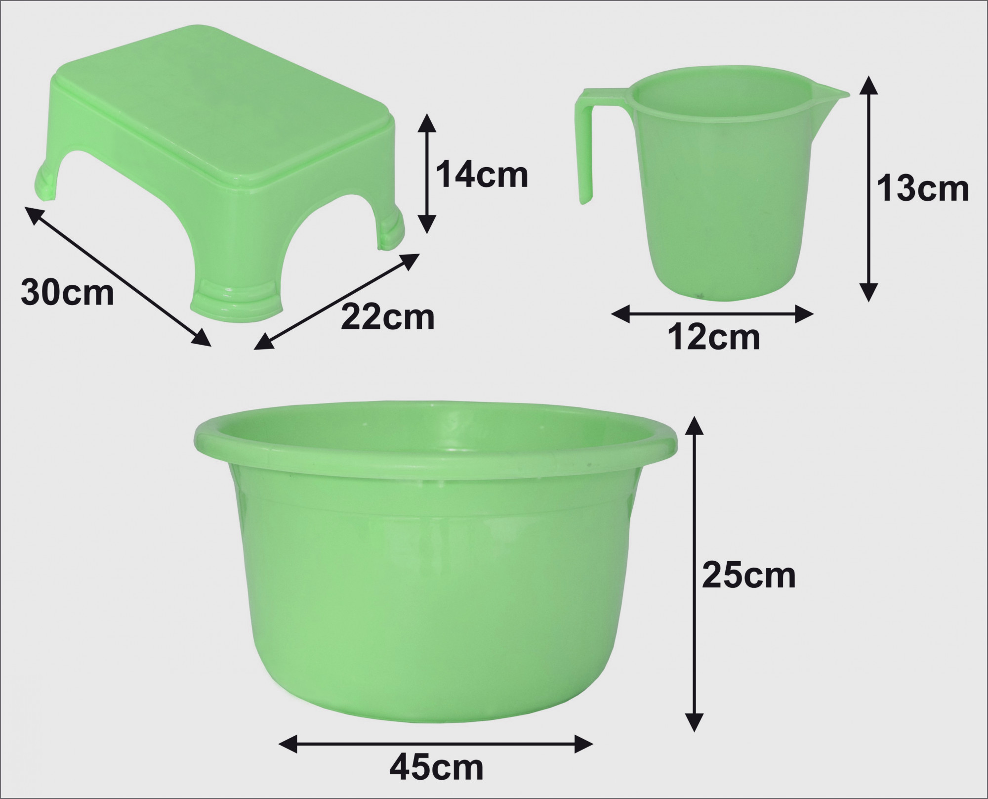 Kuber Industries 3 Pieces Unbreakable Virgin Plastic Multipurpose Mug, Tub & Stool Set (Green)
