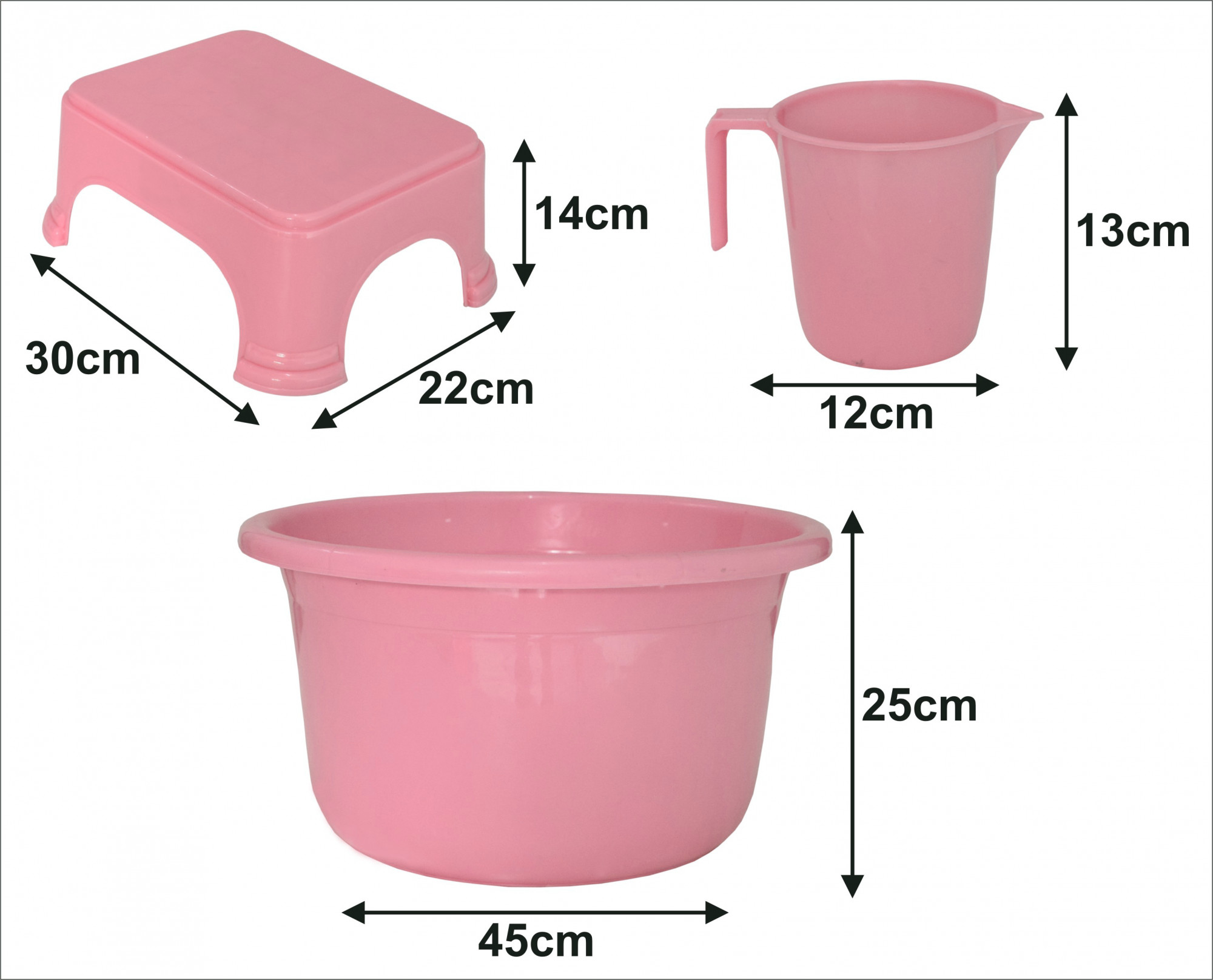 Kuber Industries 3 Pieces Unbreakable Virgin Plastic Multipurpose Mug, Tub & Stool Set (Pink)