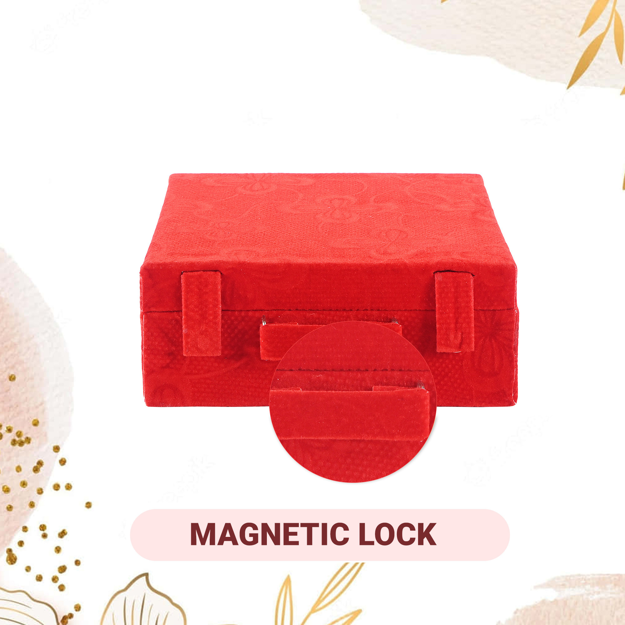 Kuber Industries 3-Rod Removable Bangles Organisers Storage Box with Magnetic Lock  Wedding Jewellery Organizer Case with Handle  Bangles Box for Women  Floral Print - Red