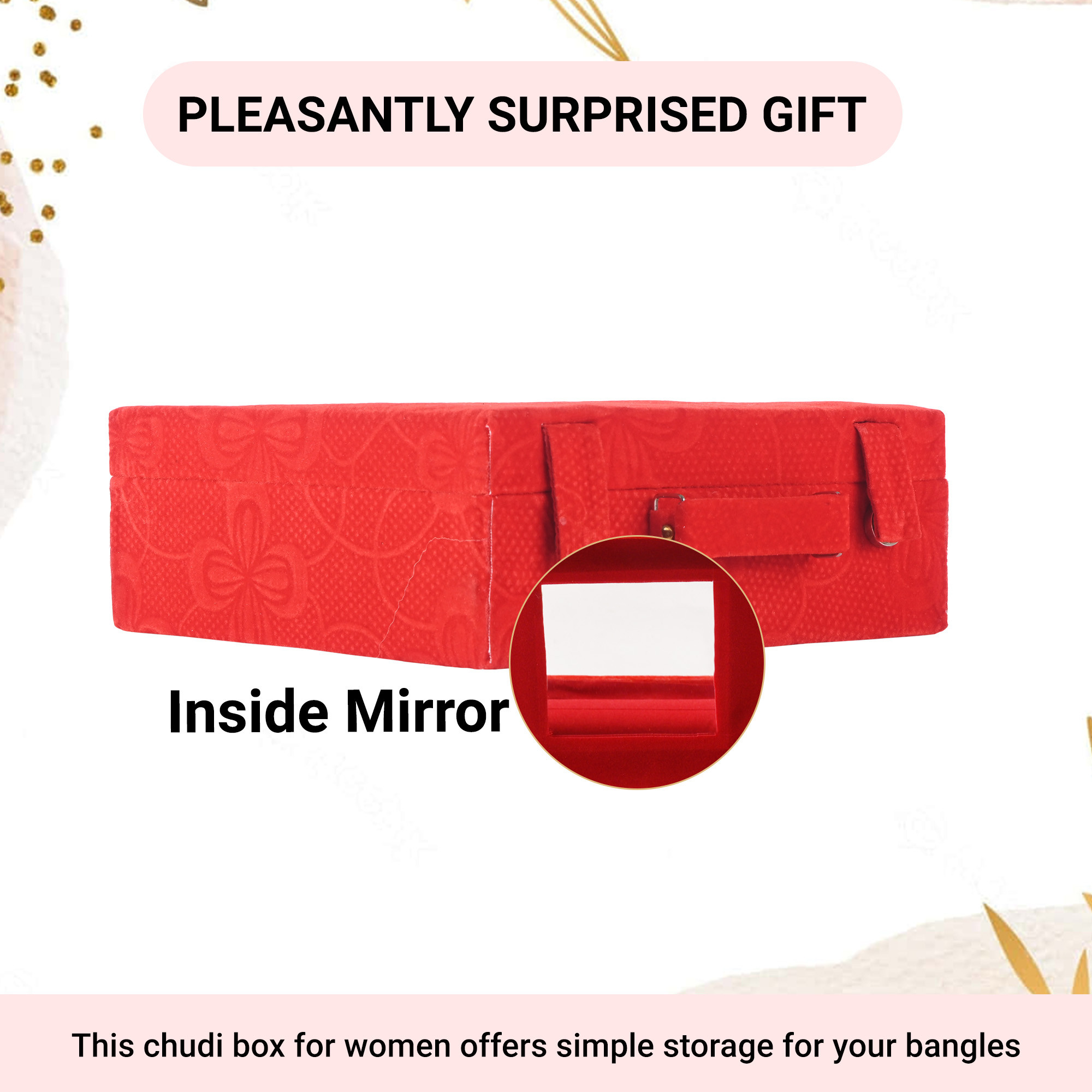 Kuber Industries 3-Rod Removable Bangles Organisers Storage Box with Magnetic Lock  Wedding Jewellery Organizer Case with Handle  Bangles Box for Women  Floral Print - Red