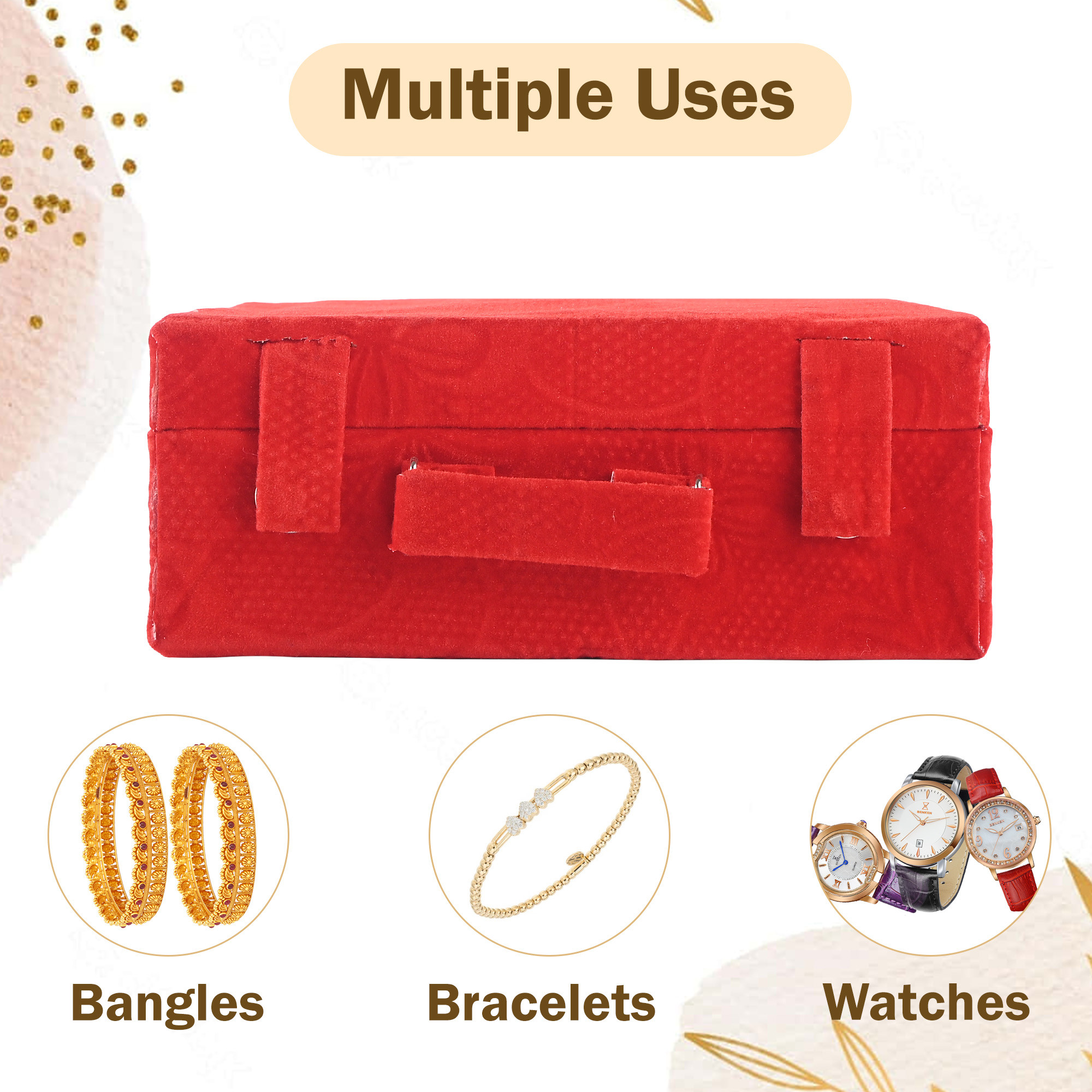 Kuber Industries 3-Rod Removable Bangles Organisers Storage Box with Magnetic Lock  Wedding Jewellery Organizer Case with Handle  Bangles Box for Women  Floral Print - Red