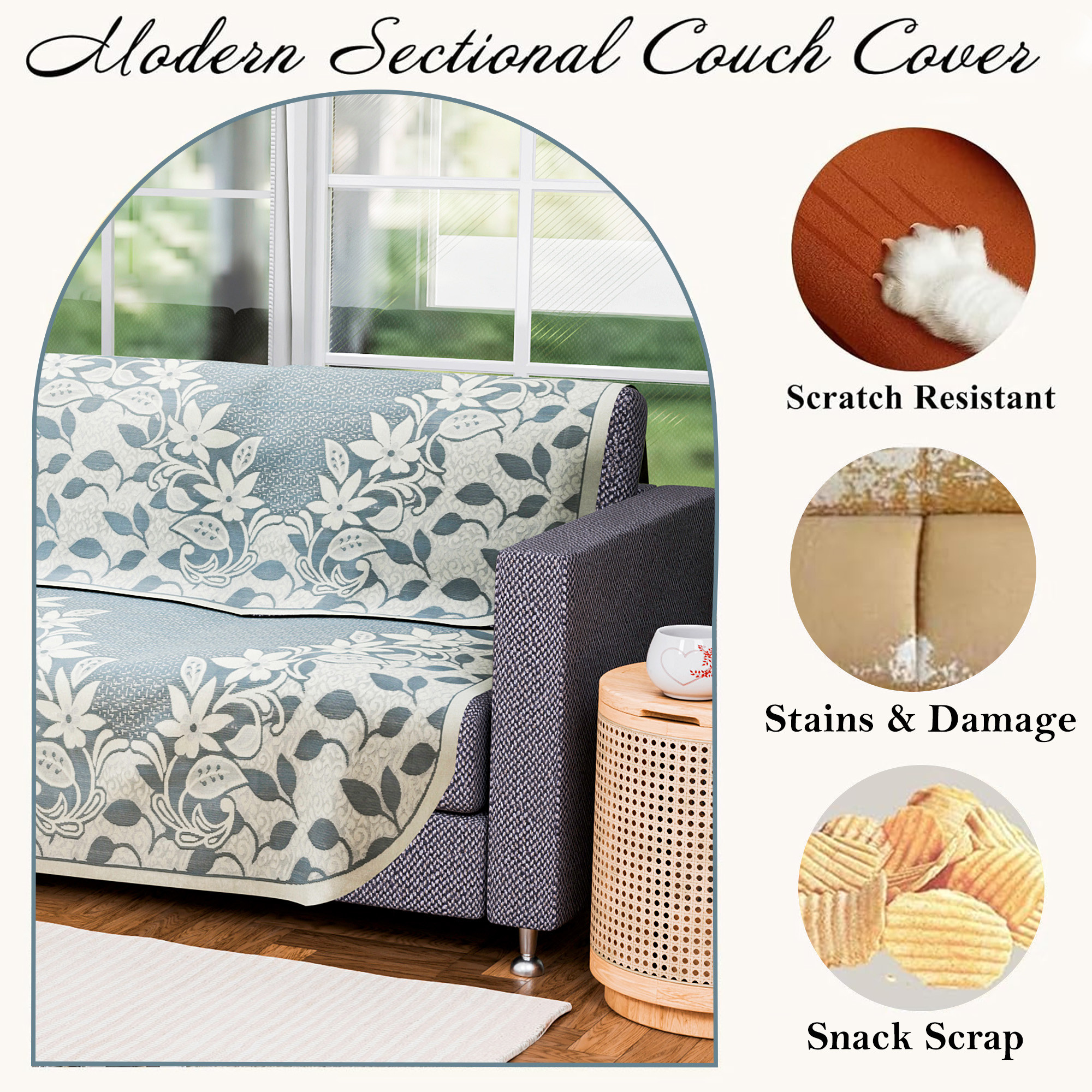 Kuber Industries 3 Seater Long Sheet Cotton Sofa Covers for Living Room  Washable  Removable Furniture Protector Slipcovers Floral Design - Blue