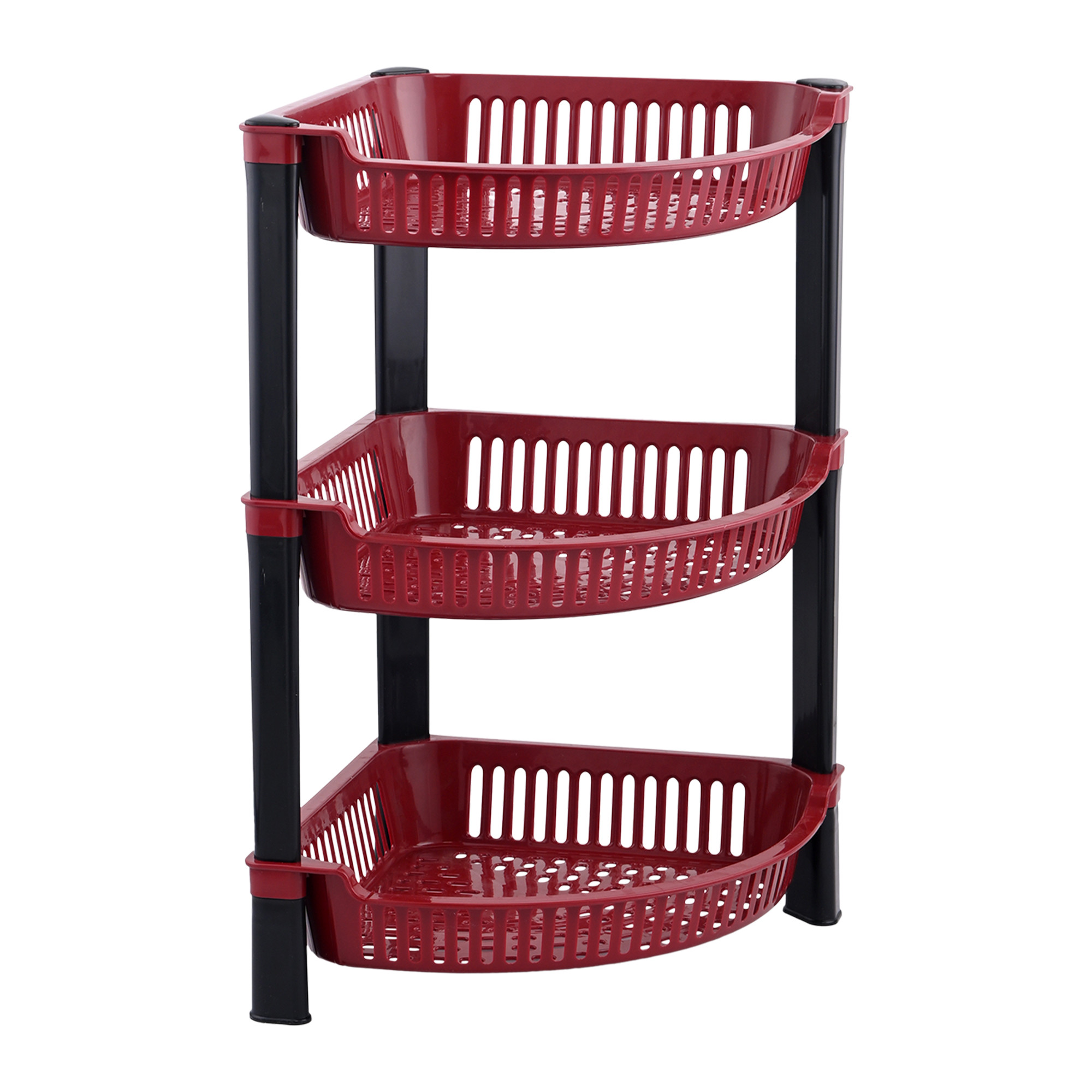 Kuber Industries 3 Tier Folding Plastic Fruit  Vegetable Basket Stand  Onion Potato Rack for Kitchen Storage Corner  Modern Organizer Aalu Pyaj Storage Basket Shelf Stand  Brown