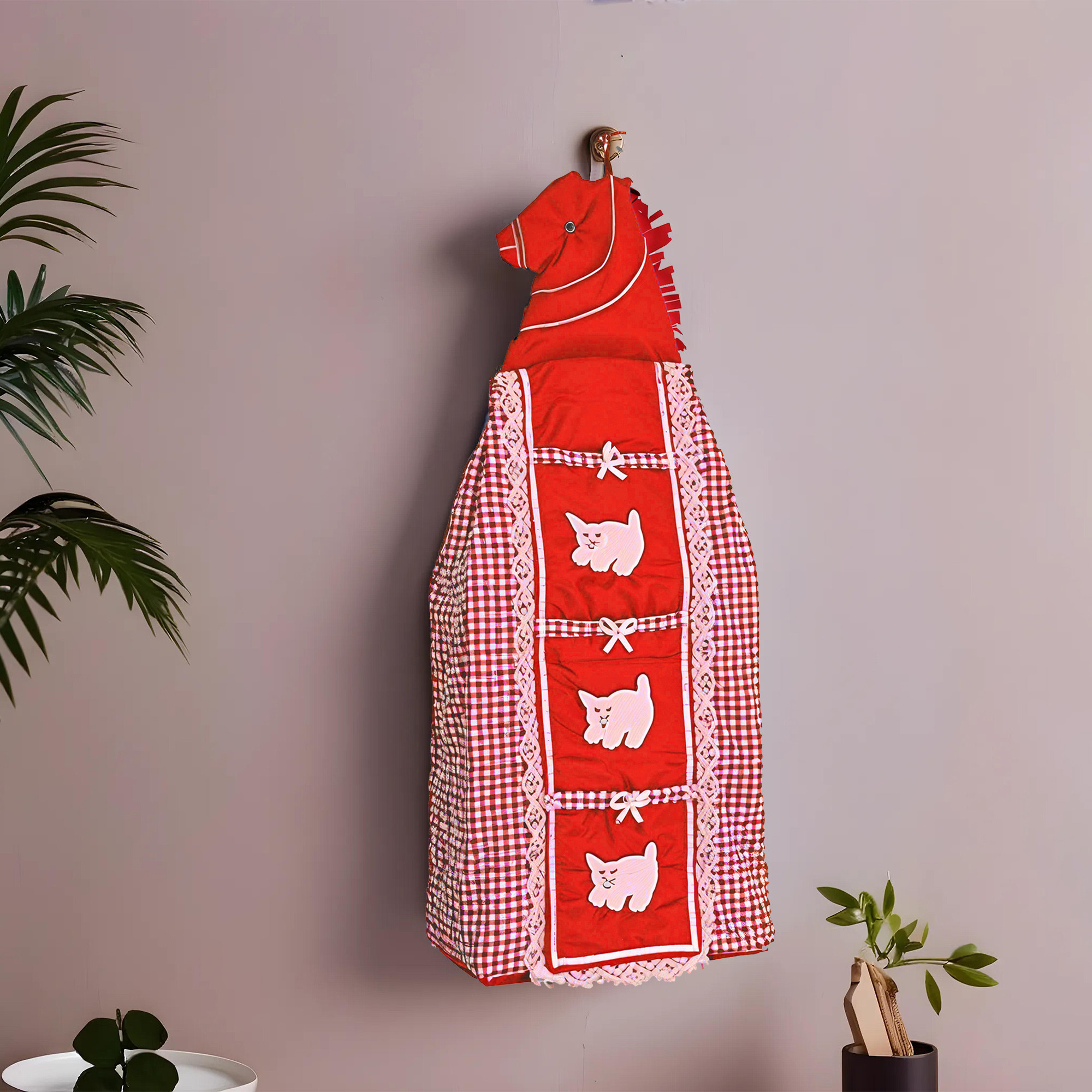 Kuber Industries 3-Tier Hanging Baby Wardrobe for Clothes Storage  Kids Cupboard Cloth Organizer Almirah  Dress Rack for Home  Check - Red