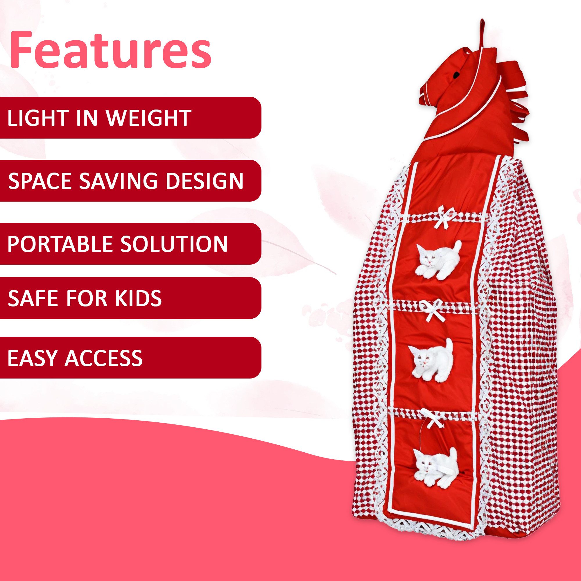 Kuber Industries 3-Tier Hanging Baby Wardrobe for Clothes Storage  Kids Cupboard Cloth Organizer Almirah  Dress Rack for Home  Check - Red