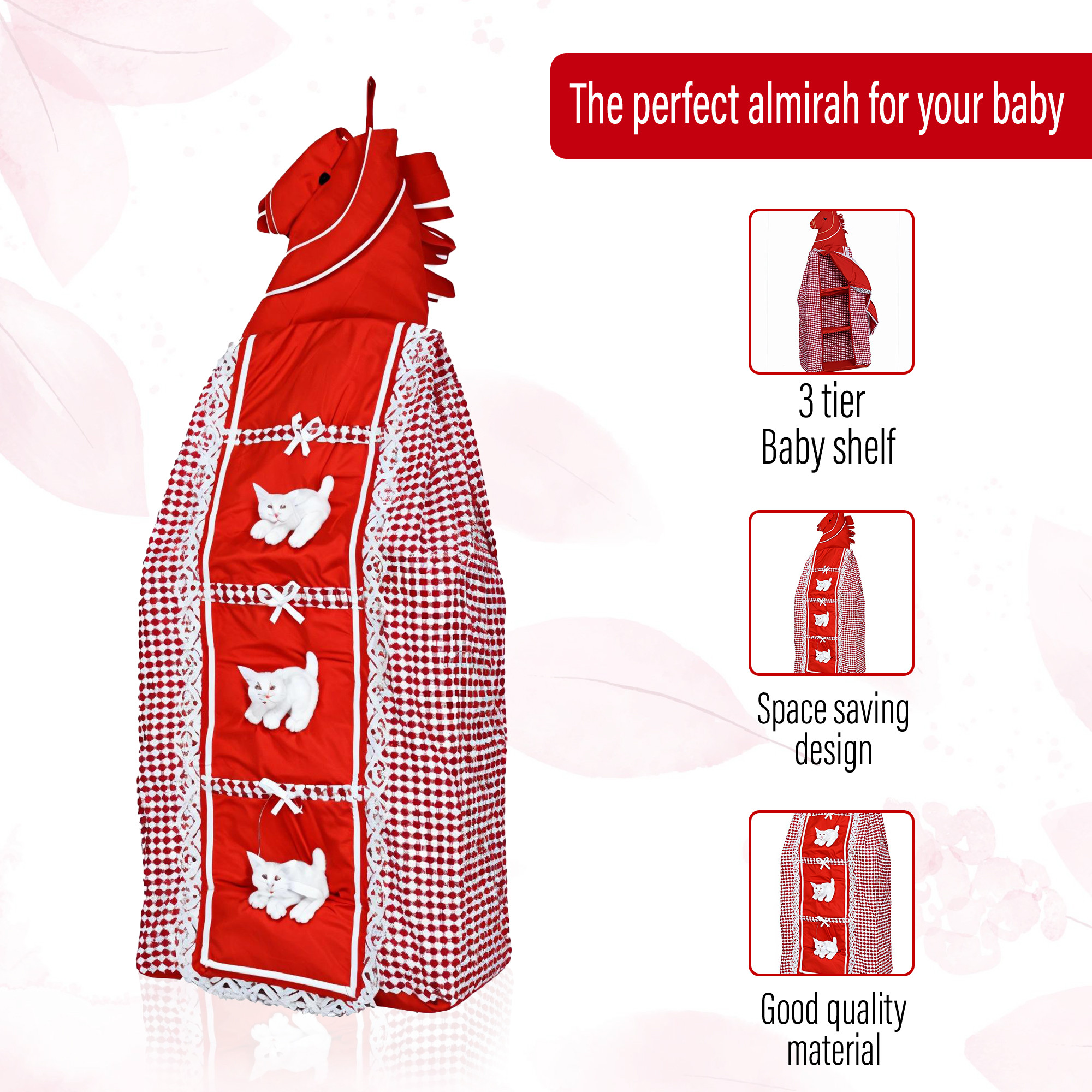 Kuber Industries 3-Tier Hanging Baby Wardrobe for Clothes Storage  Kids Cupboard Cloth Organizer Almirah  Dress Rack for Home  Check - Red