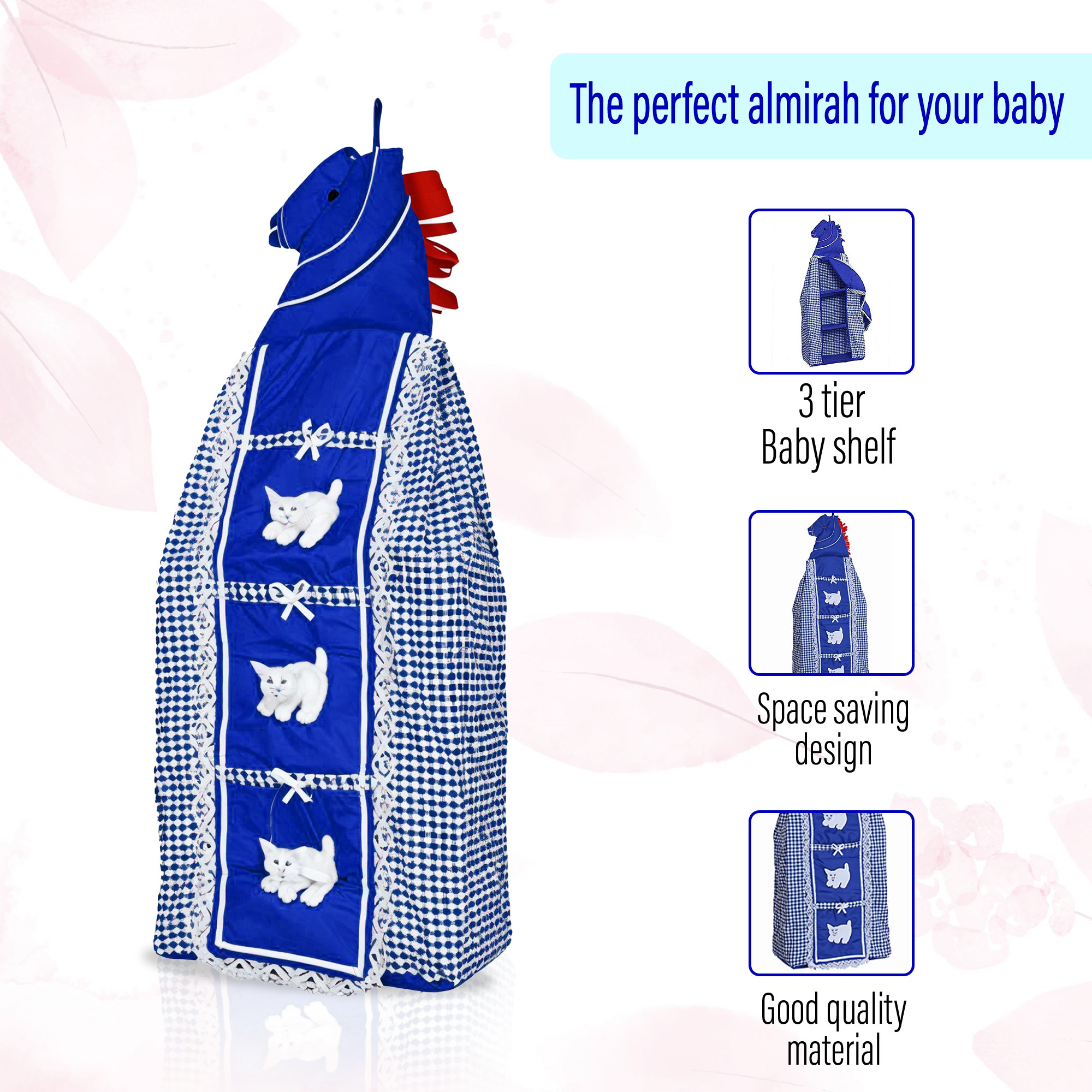 Kuber Industries 3-Tier Hanging Baby Wardrobe for Clothes Storage  Kids Cupboard Cloth Organizer Almirah  Dress Rack for Home  Check - Blue