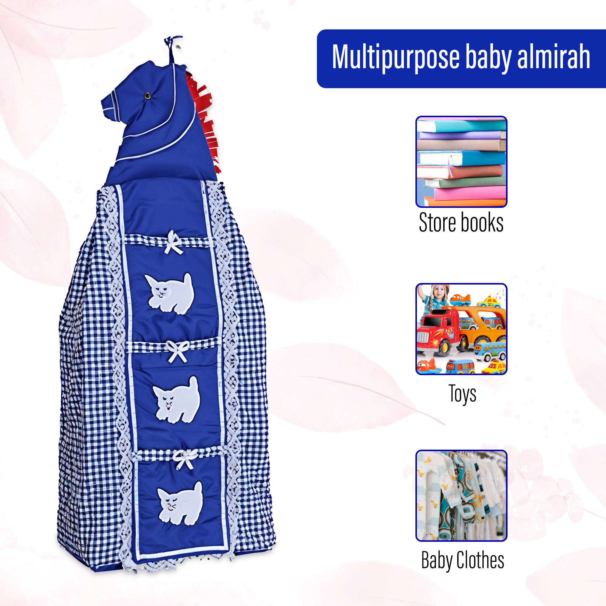 Kuber Industries 3-Tier Hanging Baby Wardrobe for Clothes Storage  Kids Cupboard Cloth Organizer Almirah  Dress Rack for Home  Check - Blue
