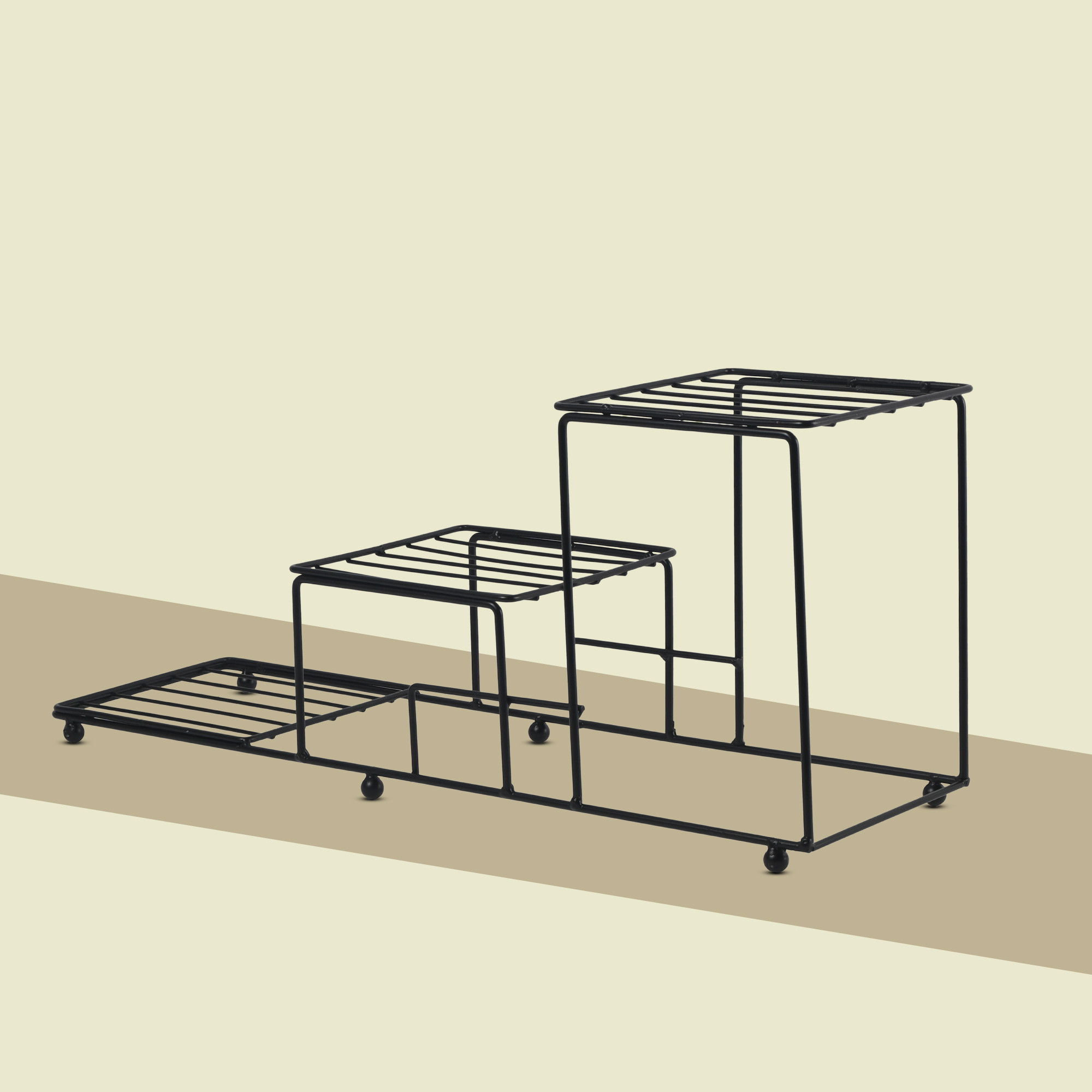 Kuber Industries 3 Tier Metal Plant Stands for Outdoor Balcony and Garden  Flower Pot Indoor Planter Stand for Home Decor  Terrace Plant Organiser  Black