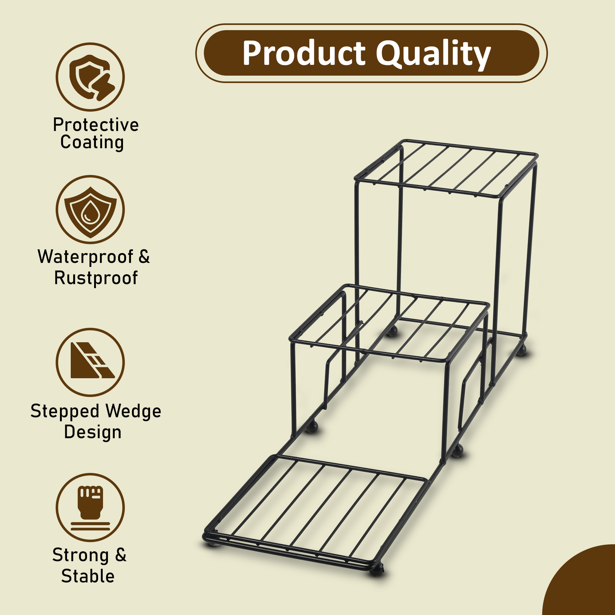 Kuber Industries 3 Tier Metal Plant Stands for Outdoor Balcony and Garden  Flower Pot Indoor Planter Stand for Home Decor  Terrace Plant Organiser  Black