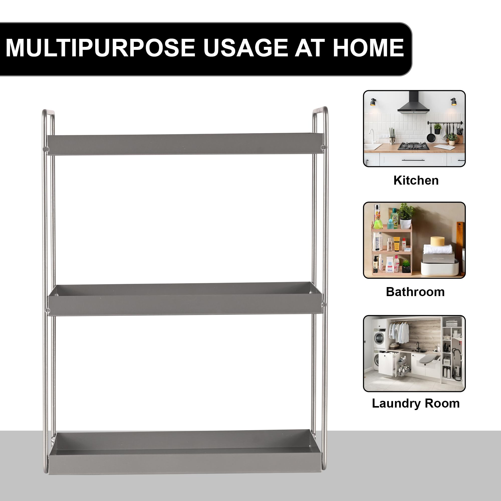 Kuber Industries 3-Tier Rust-Resistant Bathroom Organiser Stand  Space-Saving Bathroom Racks And Shelves for Soap Shampoo  Toiletry Storage  Silver