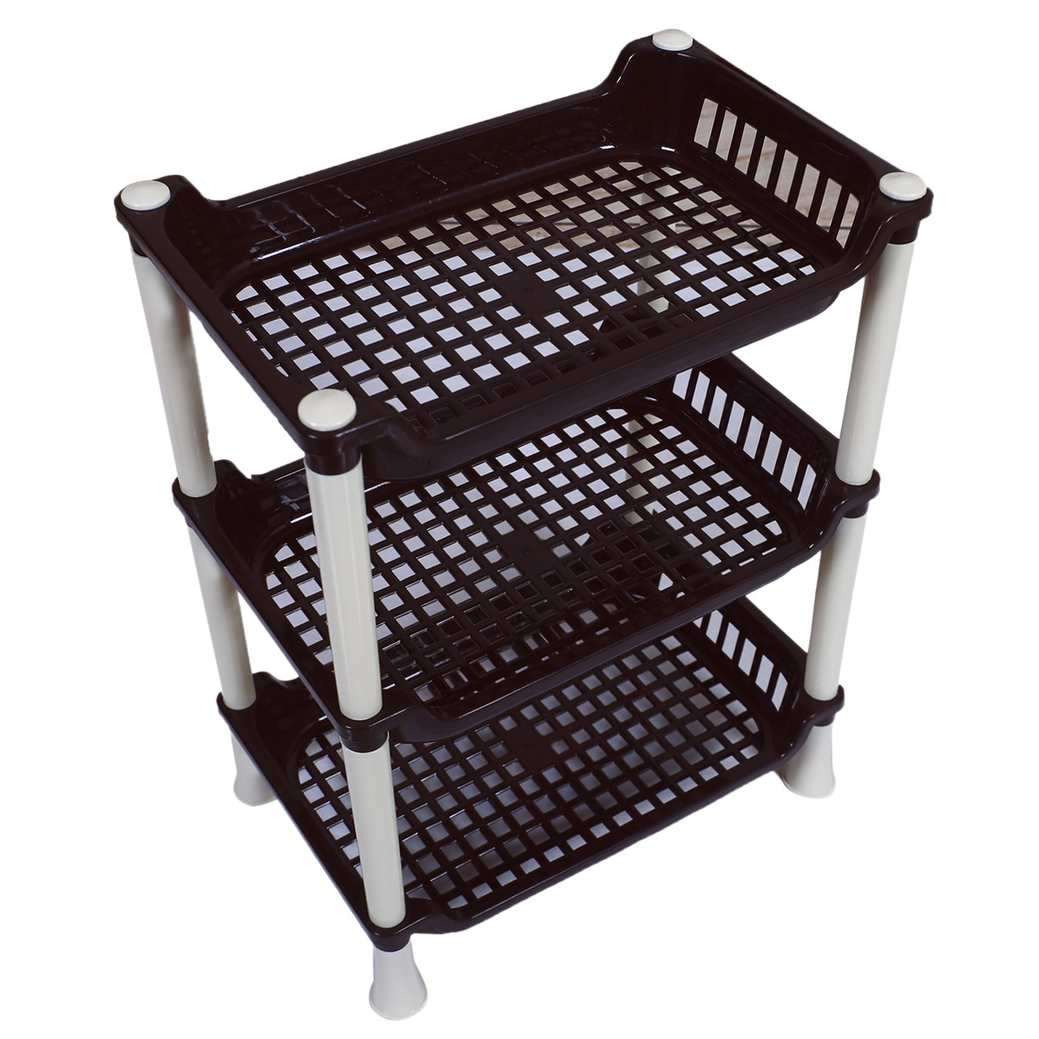 Kuber Industries 3 Tier Storage Rack|Versatile Plastic Stationary & Crockery Rack|Shelf Rack For Kitchen,Office,Home,(Brown)