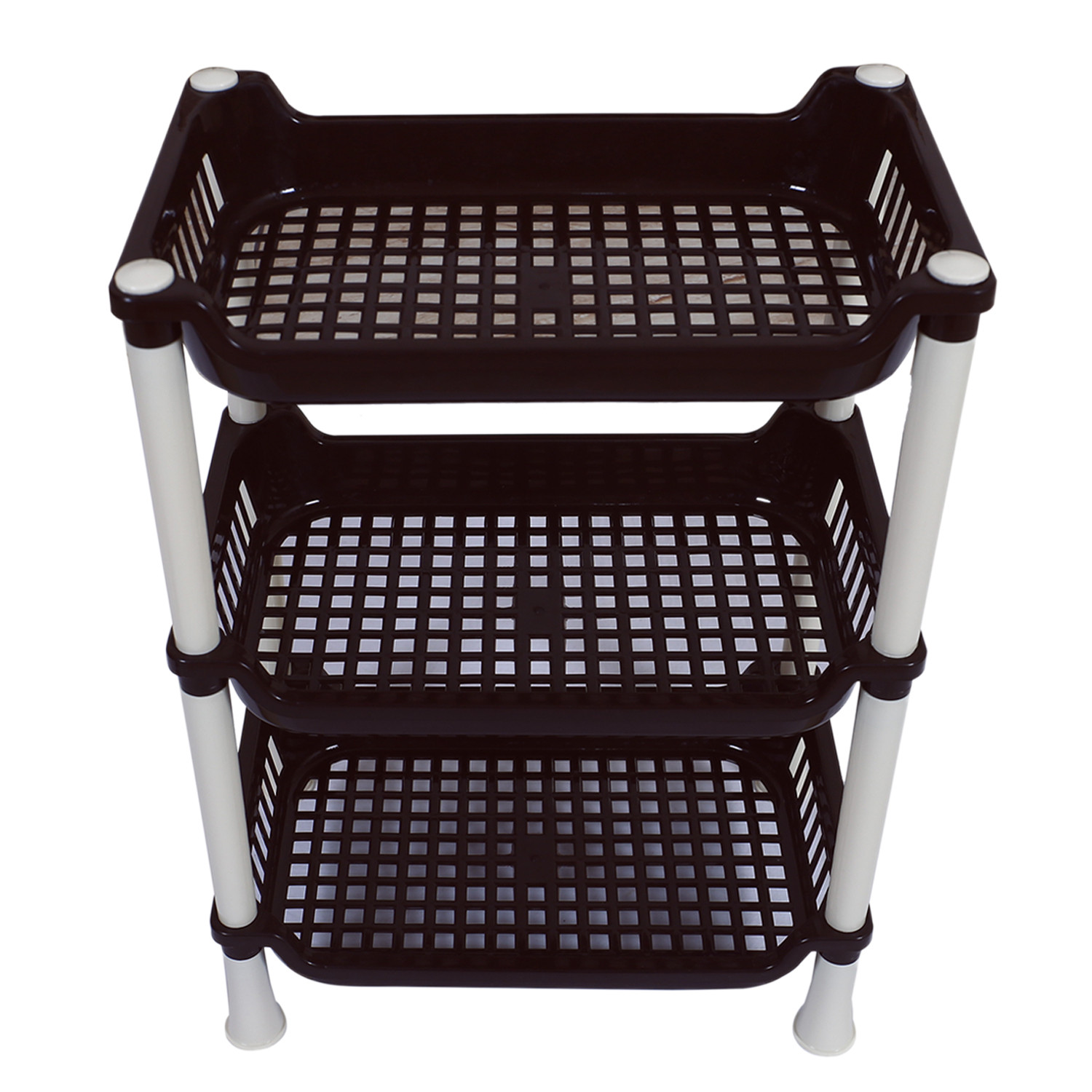 Kuber Industries 3 Tier Storage Rack|Versatile Plastic Stationary & Crockery Rack|Shelf Rack For Kitchen,Office,Home,(Brown)