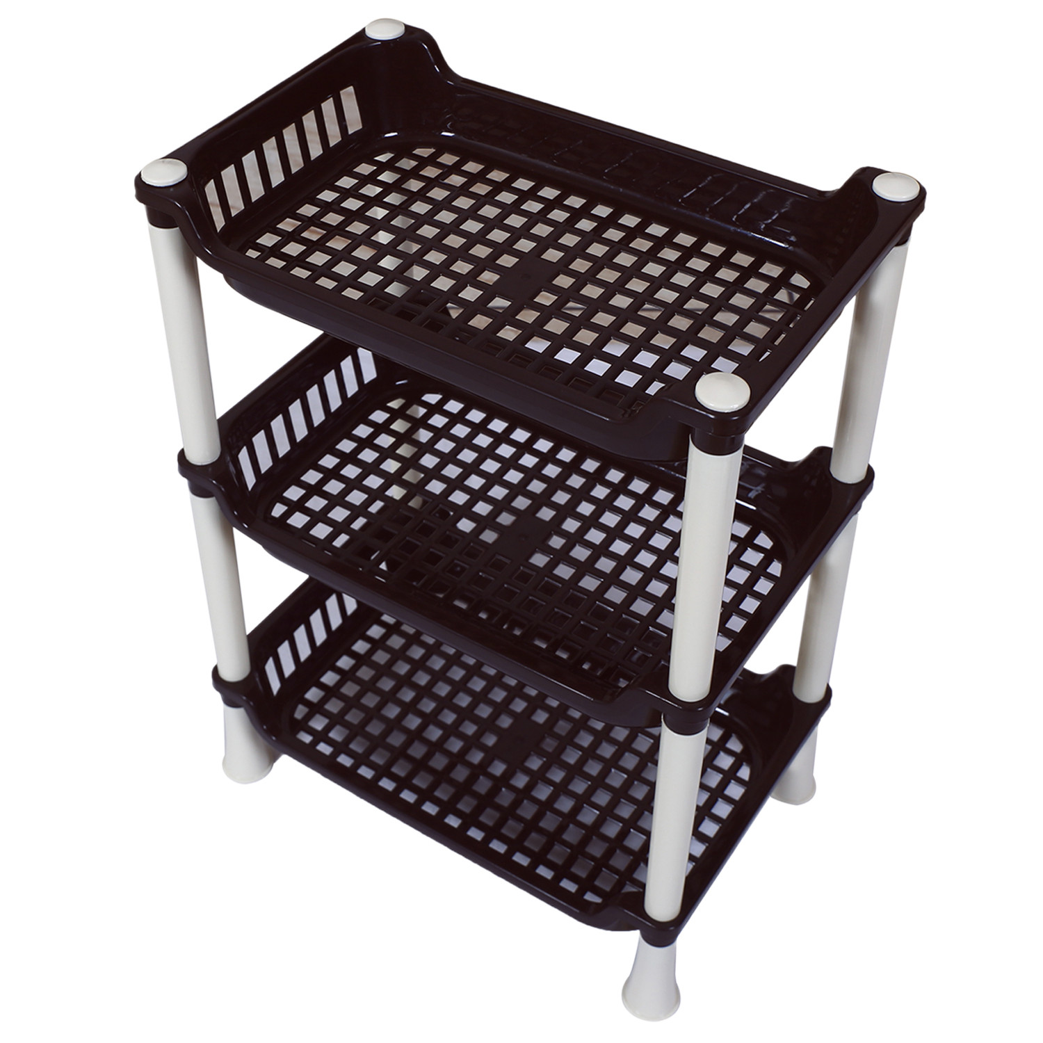 Kuber Industries 3 Tier Storage Rack|Versatile Plastic Stationary & Crockery Rack|Shelf Rack For Kitchen,Office,Home,(Brown)