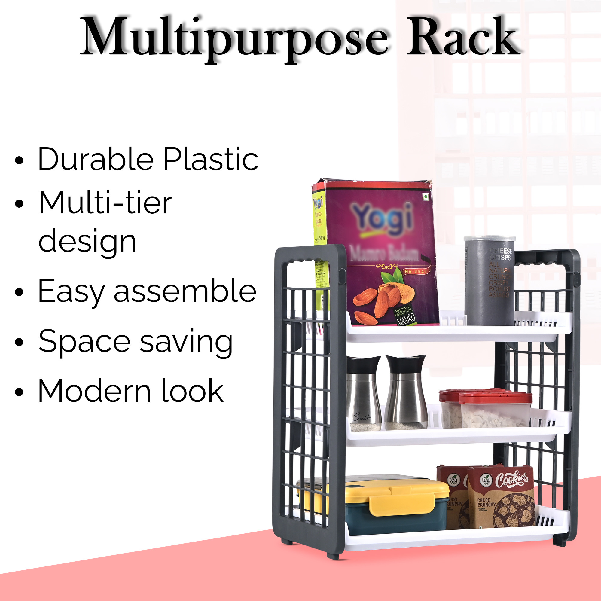 Kuber Industries 3-Tier Wall Mount Plastic Bathroom Stand  Stackable Bathroom Shelf  Vegetable Rack for Kitchen Onion and Potato Basket  Kitchen Vegetable Storage Rack  White  Grey